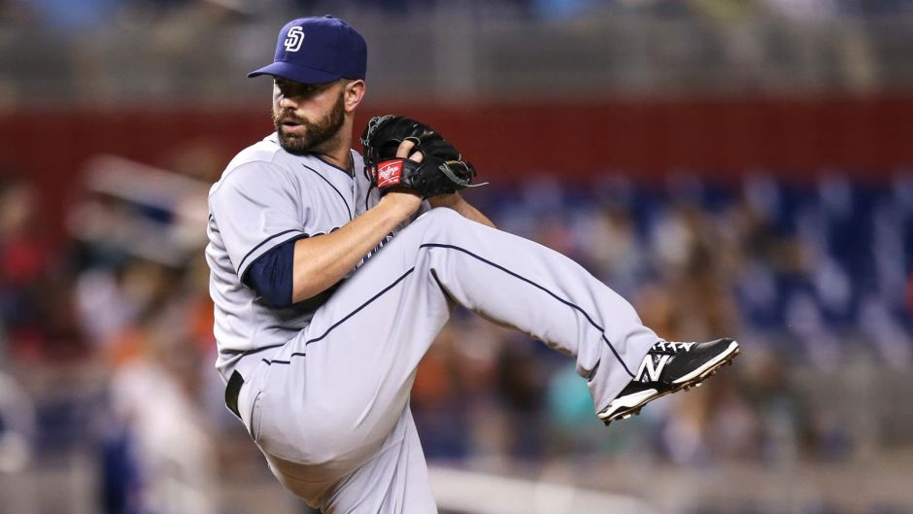 MIAMI, FL - AUGUST 01: Marc Rzepczynski #45 of the San Diego Padres pitches during the game against the Miami Marlins at Marlins Park on August 1, 2015 in Miami, Florida. (Photo by Rob Foldy/Getty Images)
