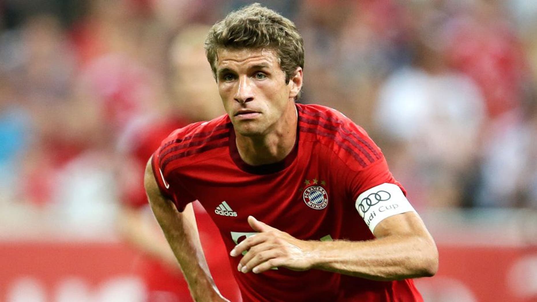 Thomas Muller of FC Bayern Munchen during the AUDI Cup match between FC Bayern Munich and AC Milan on August 4, 2015 at the Allianz Arena in Munich, Germany(Photo by VI Images via Getty Images)