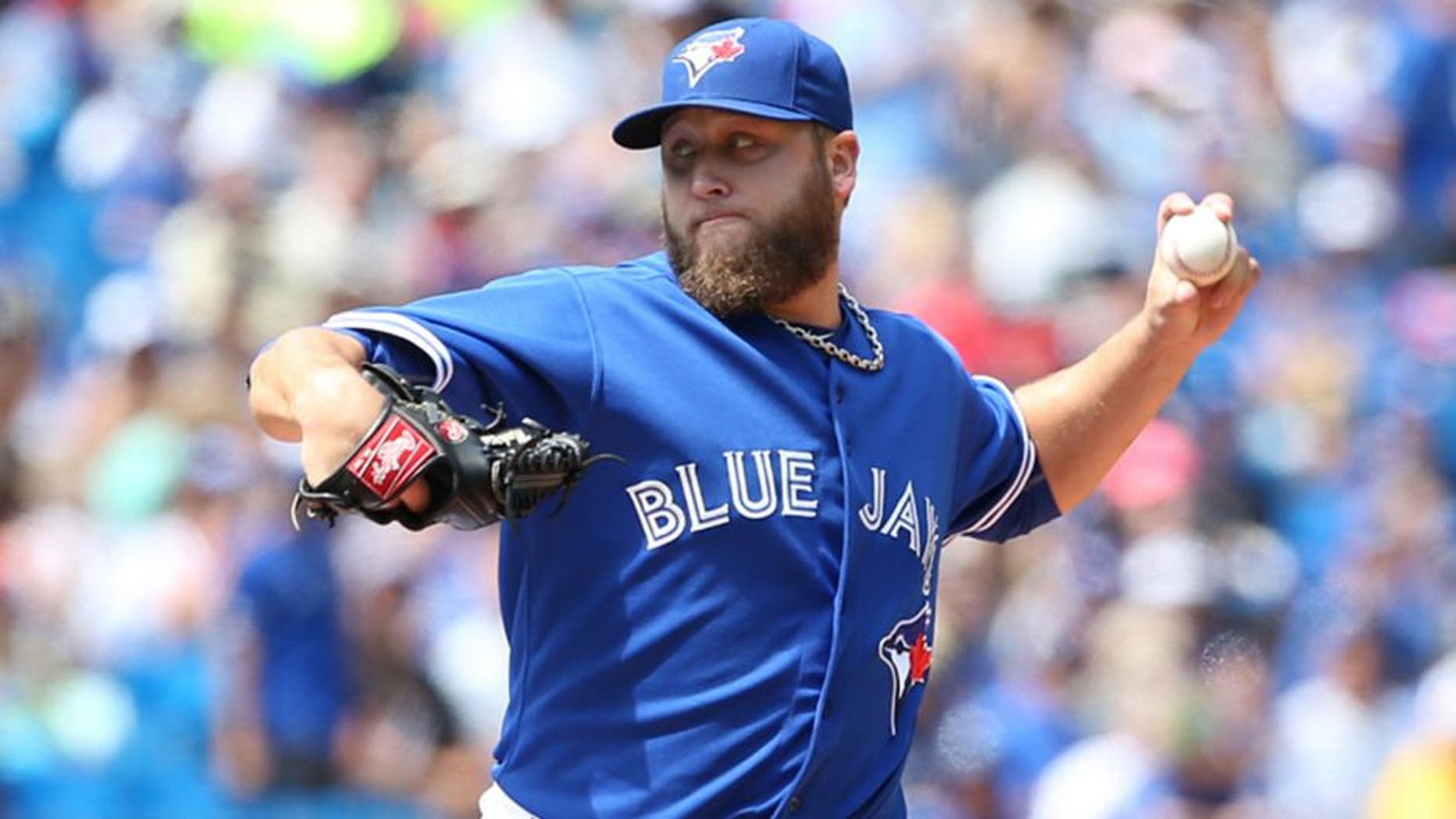 TORONTO, ON- AUGUST 13 Toronto Blue Jays vs Oakland Athletics August 13, 2015 .Toronto Blue Jays Mark Buehrle pitches against the Oakland Athletics at the Rogers Centre. (Vince Talotta/Toronto Star via Getty Images)