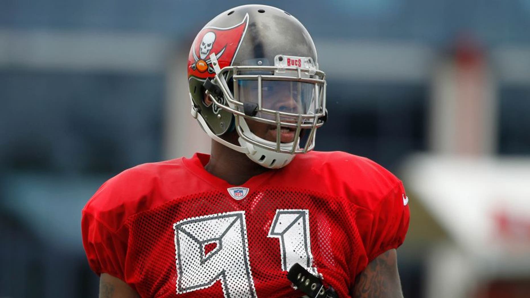 Jul 28, 2014; Tampa, FL, USA; Tampa Bay Buccaneers defensive end Da'Quan Bowers (91) during training camp at One Buc Place. Mandatory Credit: Kim Klement-USA TODAY Sports