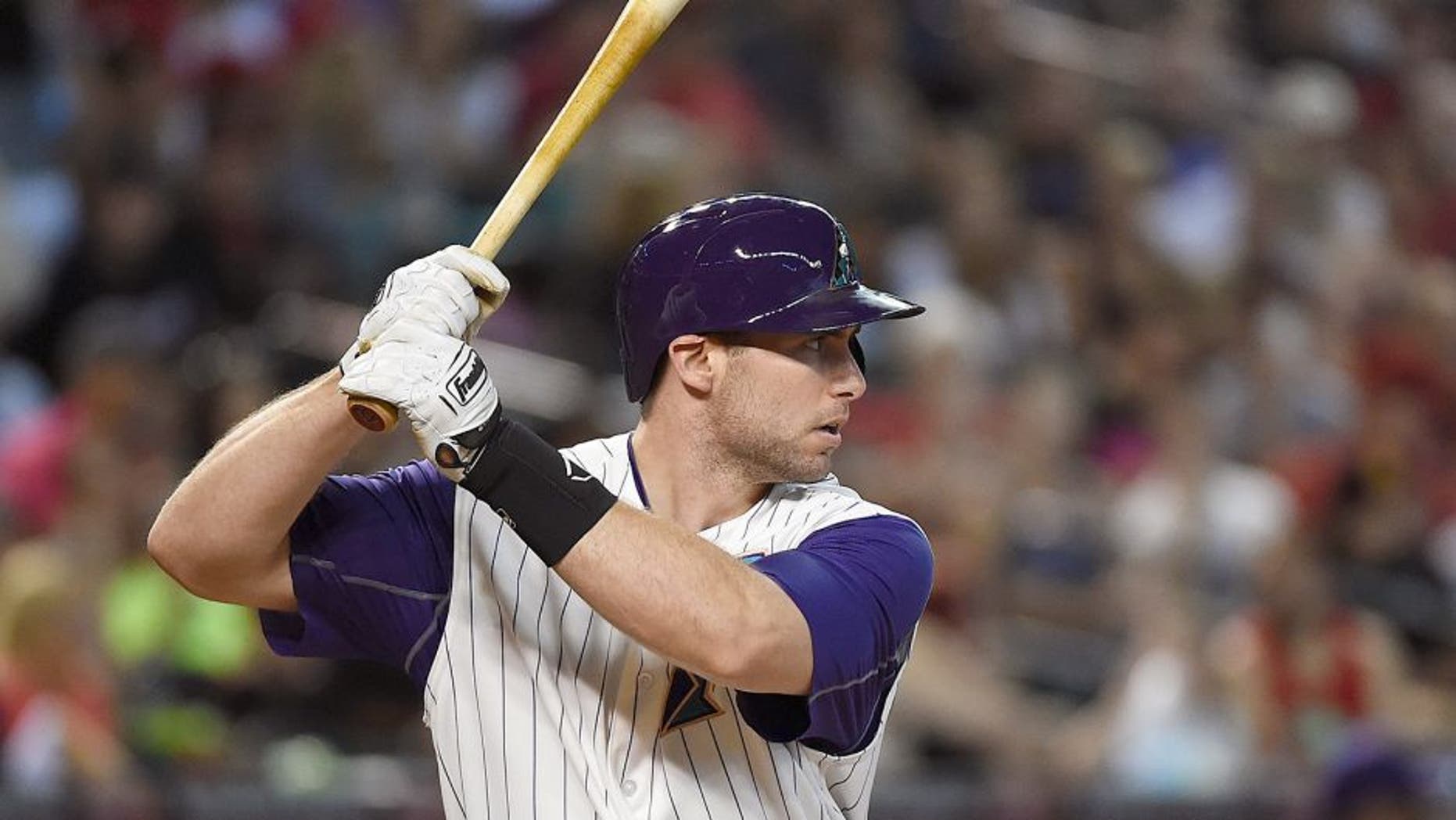 PHOENIX, AZ - AUGUST 09: Paul Goldschmidt #44 of the Arizona Diamondbacks gets ready in the batters box against the Cincinnati Reds at Chase Field on August 9, 2015 in Phoenix, Arizona. (Photo by Norm Hall/Getty Images)