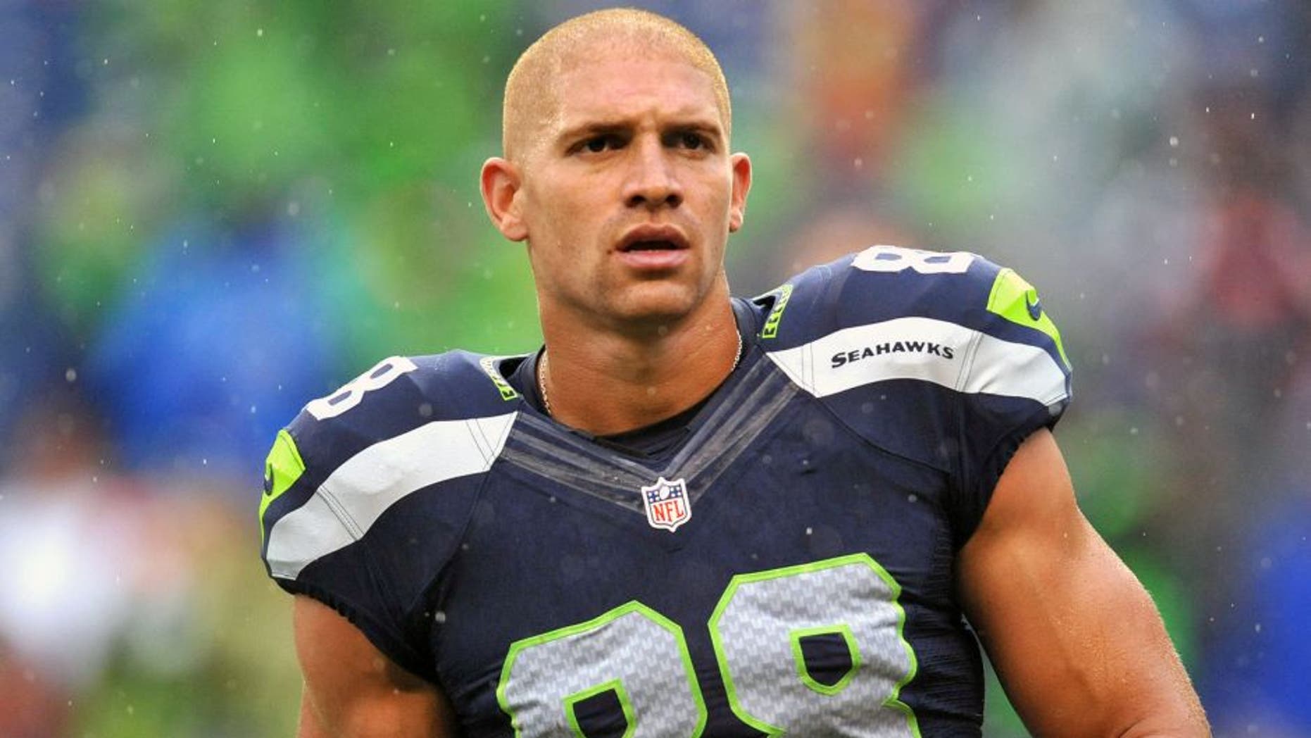 August 14, 2015; Seattle, WA, USA; Seattle Seahawks tight end Jimmy Graham (88) before playing against the Denver Broncos in a preseason NFL football game at CenturyLink Field. Mandatory Credit: Gary A. Vasquez-USA TODAY Sports