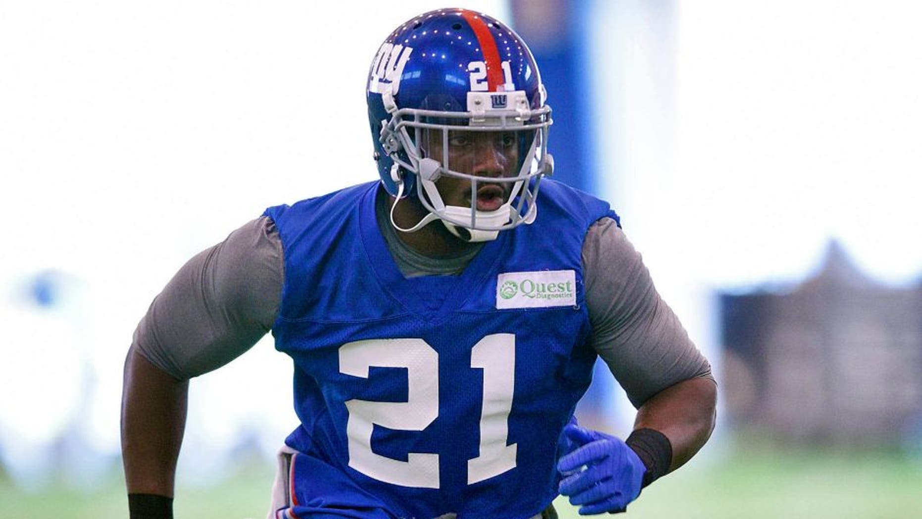 Jun 16, 2015; East Rutherford, NJ, USA; New York Giants safety Landon Collins (21) participates in practice during minicamp at Quest Diagnostics Training Center. Mandatory Credit: Steven Ryan-USA TODAY Sports