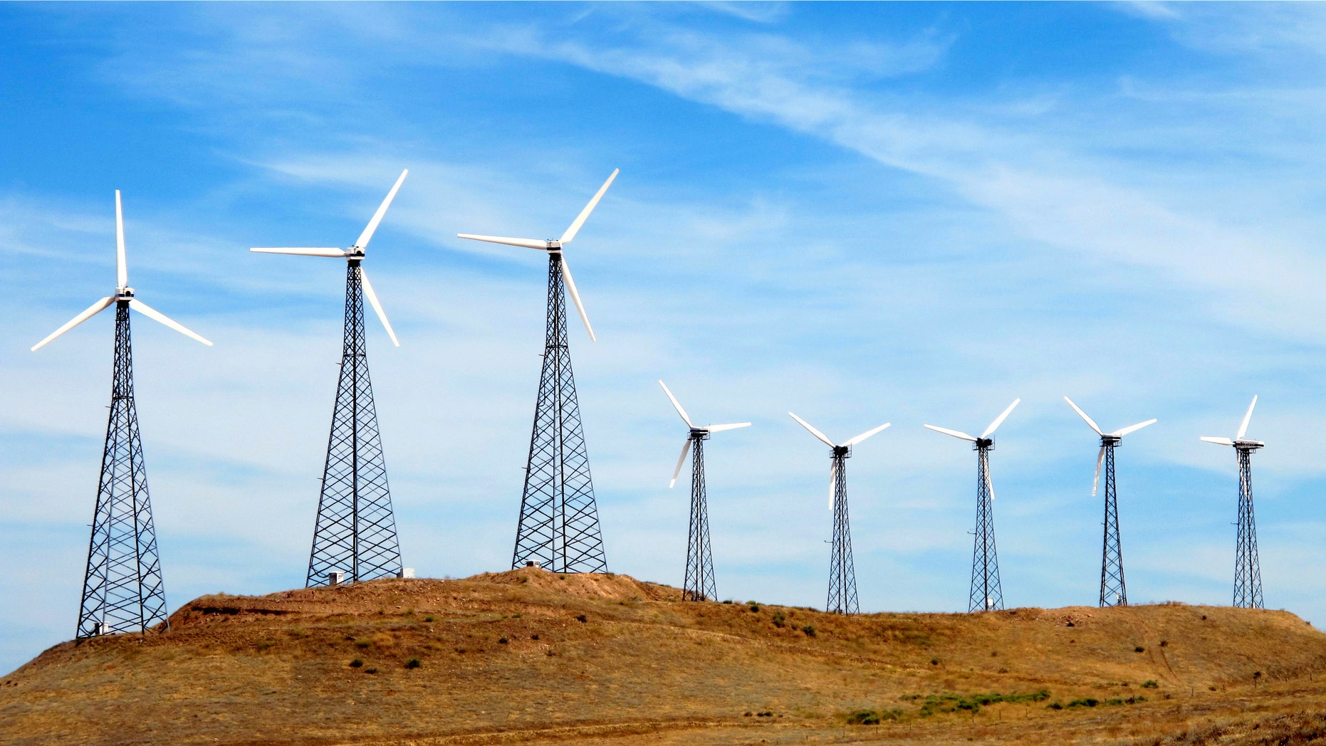 Wind Turbines on a wind farm in the Mojave Desert in South California.