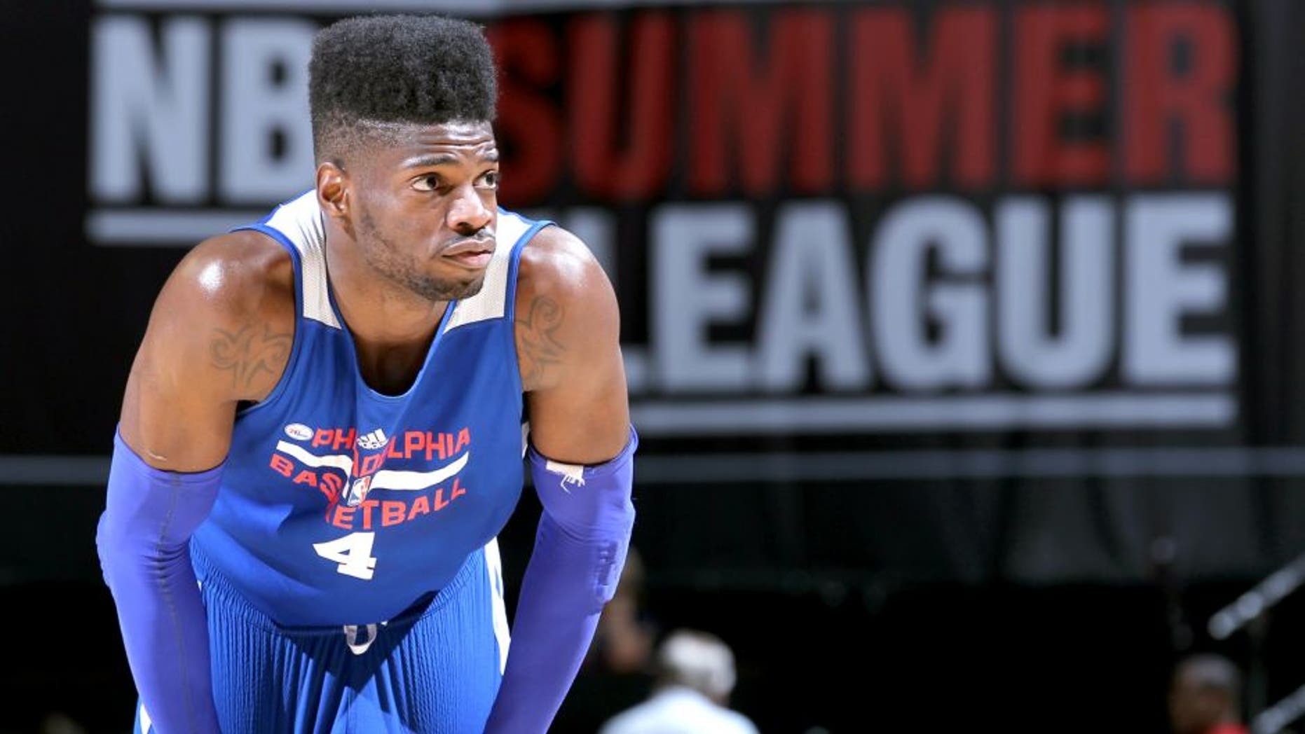 LAS VEGAS, NV - JULY 16: Nerlens Noel #4 of the Philadelphia 76ers during the game against the Chicago Bulls on July 16, 2014 at the Cox Pavilion in Las Vegas, Nevada. NOTE TO USER: User expressly acknowledges and agrees that, by downloading and or using this photograph, User is consenting to the terms and conditions of the Getty Images License Agreement. Mandatory Copyright Notice: Copyright 2014 NBAE (Photo by Jack Arent/NBAE via Getty Images)