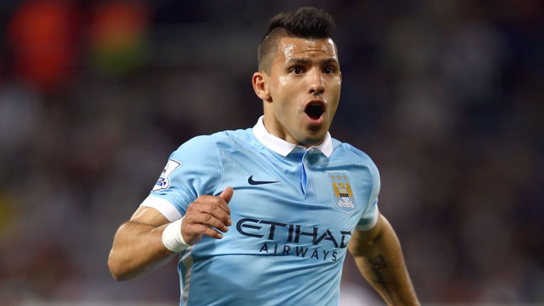 WEST BROMWICH, ENGLAND - AUGUST 10: Sergio Aguero of Manchester City during the Barclays Premier League match between West Bromwich Albion and Manchester City at The Hawthorns on August 10, 2015 in West Bromwich, England. (Photo by Michael Steele/Getty Images)