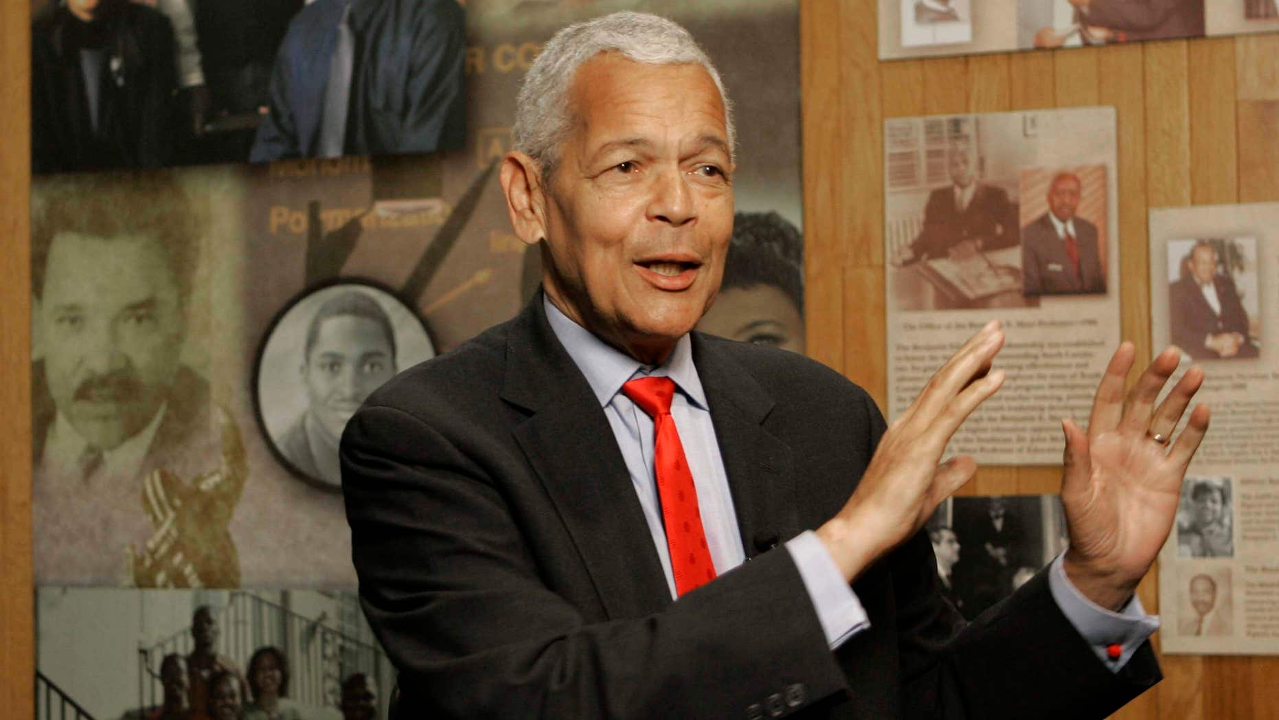 Oct. 13, 2006: Julian Bond, chairman of the Board for The National Association for the Advancement of Colored People, gestures as he talk to the media about the organization at The University of South Carolina in Columbia, S.C.