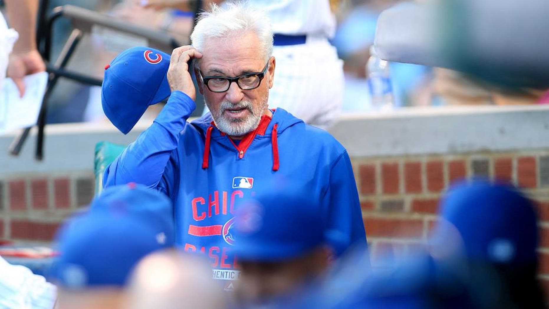 Aug 12, 2015; Chicago, IL, USA; Chicago Cubs manager Joe Maddon (70) before the game against the Milwaukee Brewers at Wrigley Field. Mandatory Credit: Caylor Arnold-USA TODAY Sports