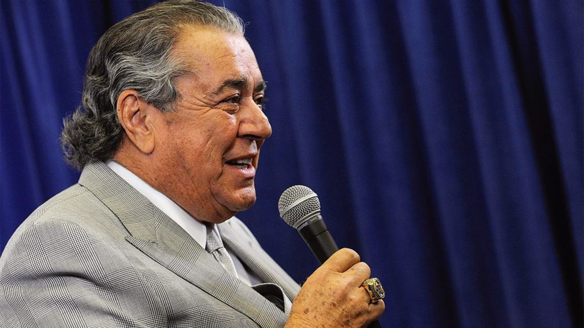 CHARLOTTE, NC - JANUARY 29: Felix Sabates, co-owner of Chip Ganassi Racing with Felix Sabates, answers questions from the media during day 4 of the Charlotte Motor Speedway NASCAR Media Tour at the Charlotte Convention Center on January 29, 2015 in Charlotte, North Carolina. (Photo by Jared C. Tilton/NASCAR via Getty Images)
