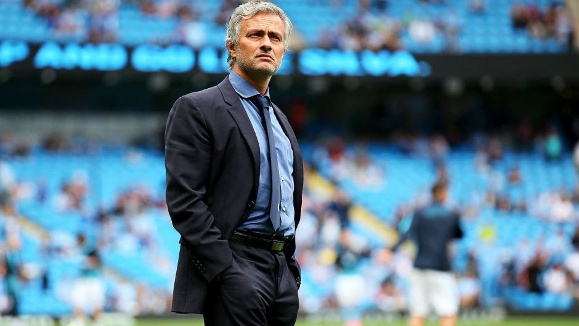 MANCHESTER, ENGLAND - AUGUST 16: Jose Mourinho, manager of Chelsea looks on prior to the Barclays Premier League match between Manchester City and Chelsea at the Etihad Stadium on August 16, 2015 in Manchester, England. (Photo by Alex Livesey/Getty Images)