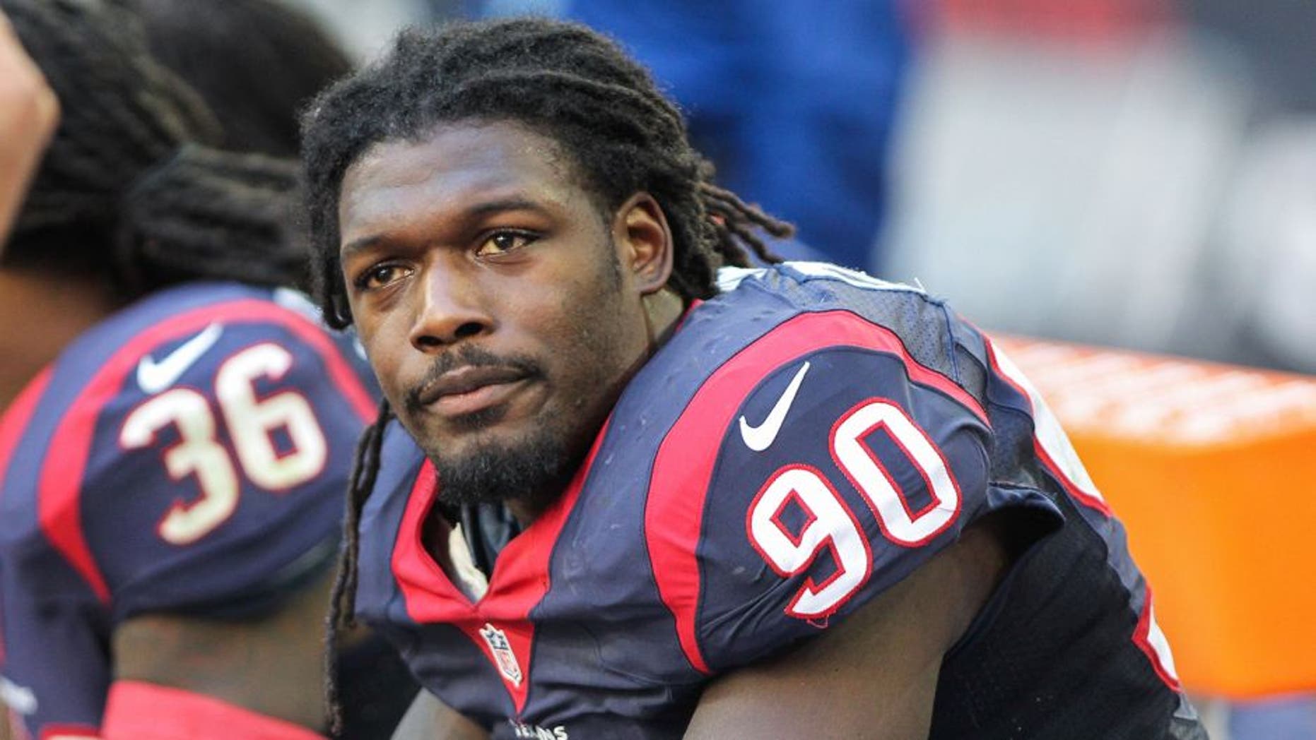 Nov 23, 2014; Houston, TX, USA; Houston Texans outside linebacker Jadeveon Clowney (90) during the game against the Cincinnati Bengals at NRG Stadium. Mandatory Credit: Troy Taormina-USA TODAY Sports