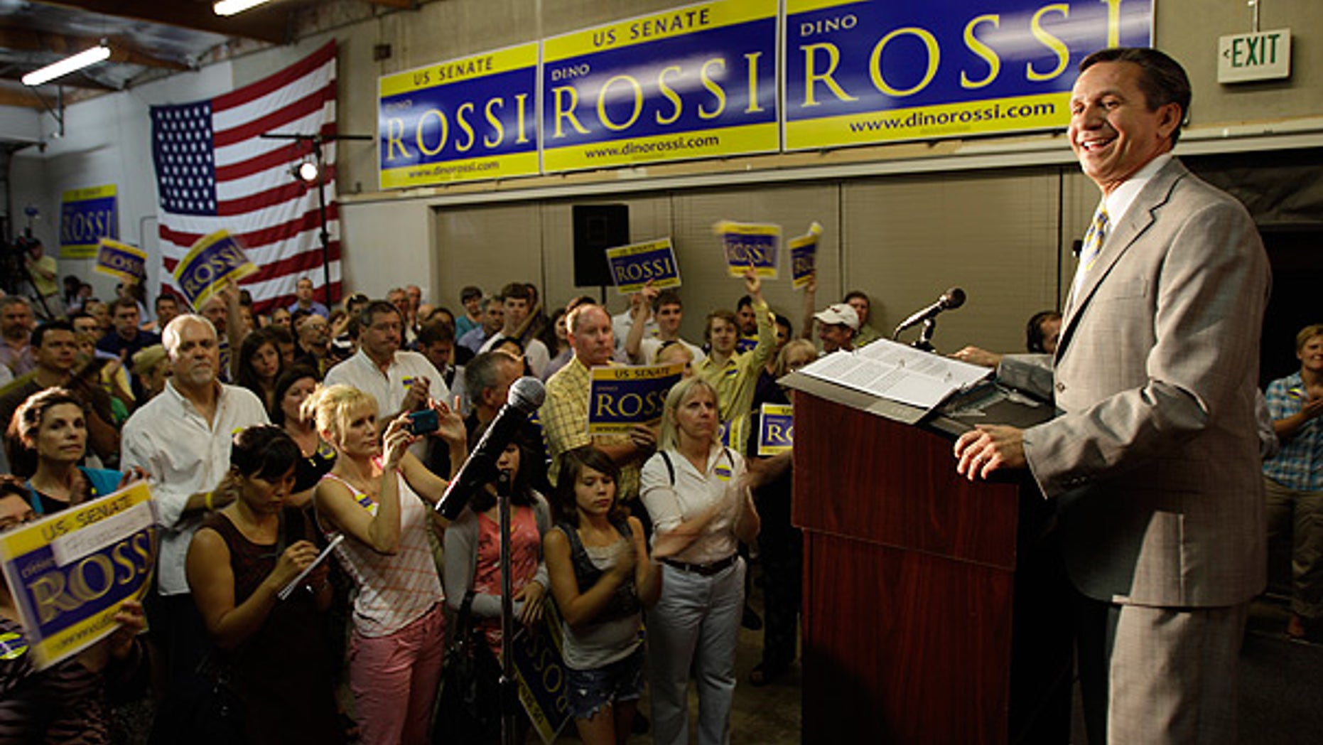 Aug. 17: Republican U.S. Senate candidate Dino Rossi addresses supporters in Bellevue, Wash.