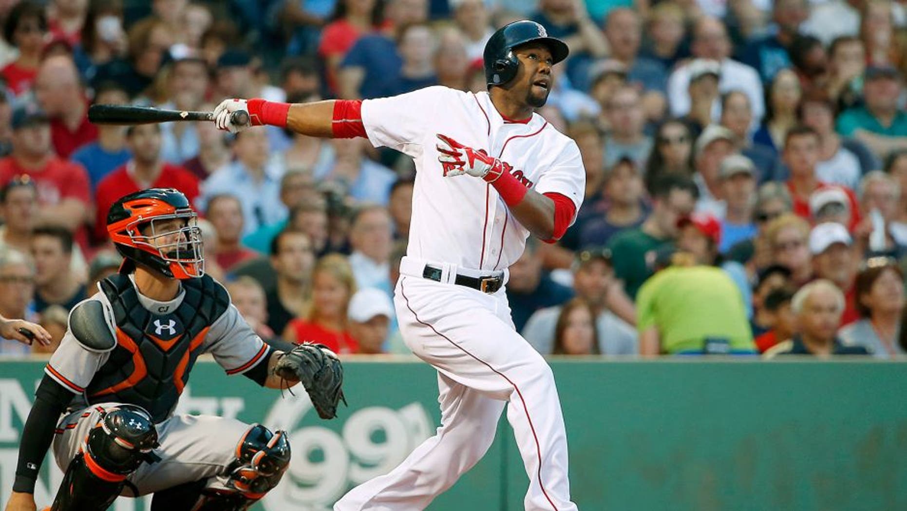 BOSTON, MA - June 24: Alejandro De Aza #31 of the Boston Red Sox during the fourth inning of the game against the Baltimore Orioles at Fenway Park on June 24, 2015 in Boston, Massachusetts. (Photo by Winslow Townson/Getty Images)