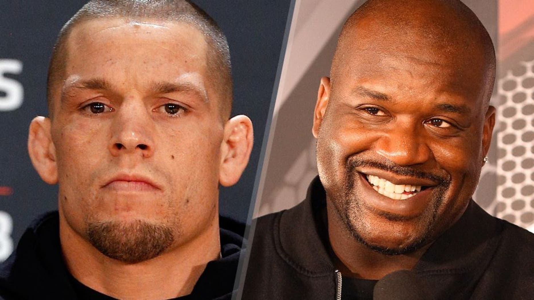 Nate Diaz poses for photos during the UFC Ultimate Media Day at the US Airways Center on December 11, 2014 in Phoenix, Arizona. (Photo by Josh Hedges/Zuffa LLC/Zuffa LLC via Getty Images) NBA legend Shaquille O'Neal is interviewed backstage during the FOX UFC Saturday event at the Amway Center on April 19, 2014 in Orlando, Florida. (Photo by Mike Roach/Zuffa LLC/Zuffa LLC via Getty Images)