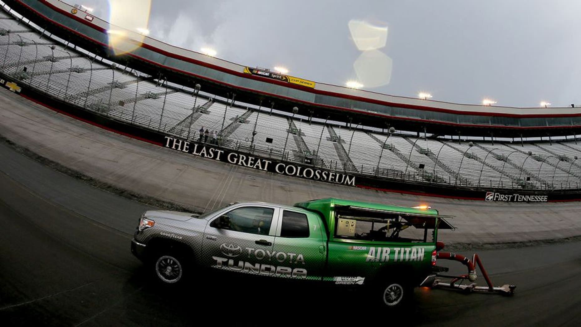 BRISTOL, TN - AUGUST 17: An Air Titan dries the racing surface during a rain delay for the NASCAR Whelen Modified Tours Bush's Beans 150 at Bristol Motor Speedway on August 17, 2016 in Bristol, Tennessee. (Photo by Sean Gardner/NASCAR via Getty Images)