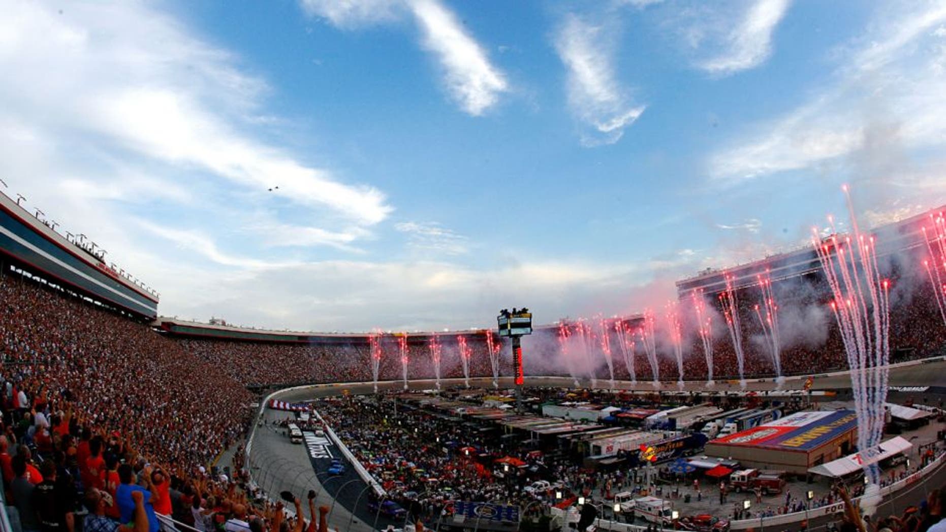 BRISTOL, TN - AUGUST 21: Fireworks explode during pre-race ceremonies prior to the NASCAR Sprint Cup Series IRWIN Tools Night Race at Bristol Motor Speedway on August 21, 2010 in Bristol, Tennessee. (Photo by Geoff Burke/Getty Images for NASCAR)