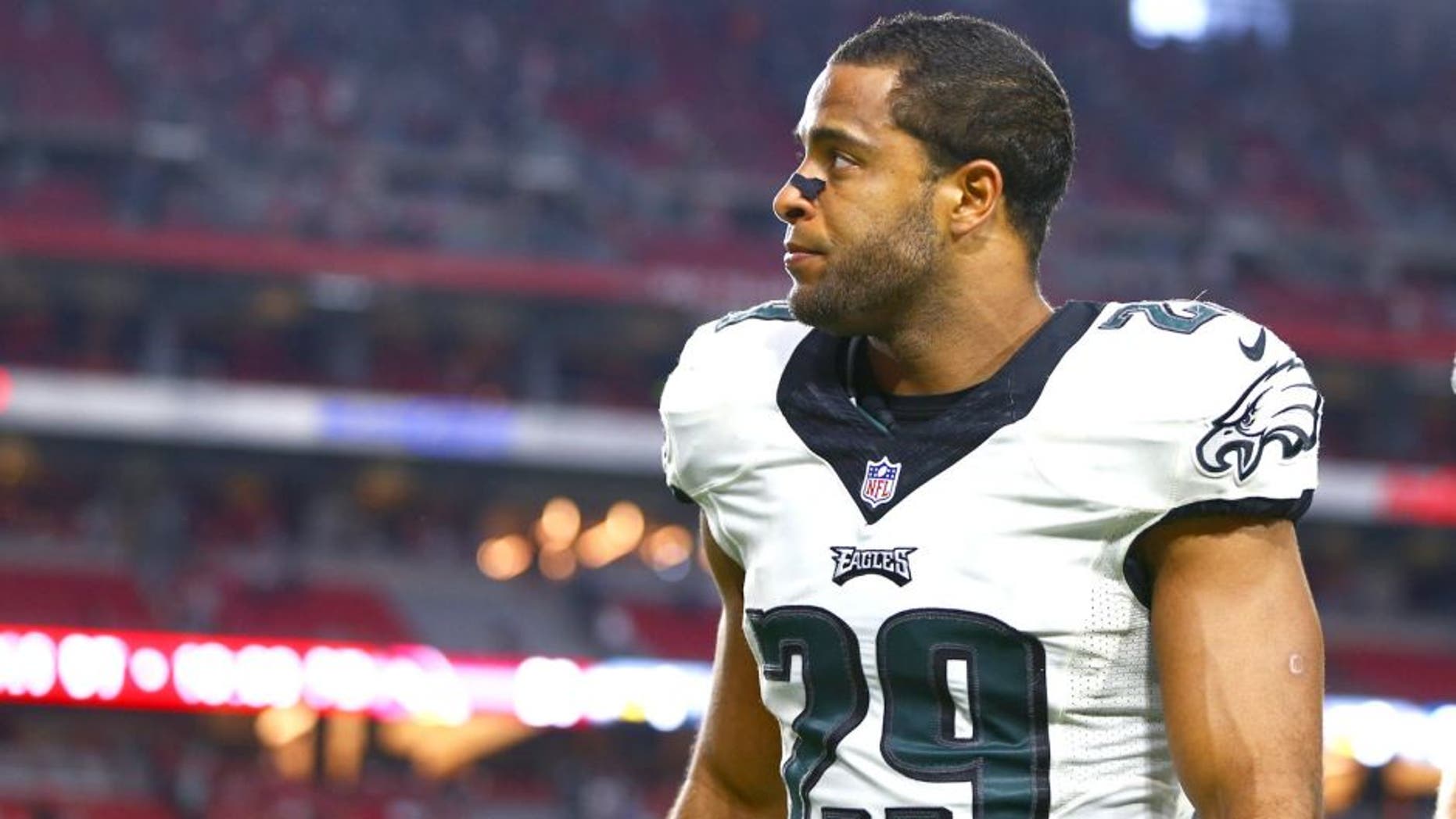 Oct 26, 2014; Glendale, AZ, USA; Philadelphia Eagles safety Nate Allen (29) against the Arizona Cardinals at University of Phoenix Stadium. The Cardinals defeated the Eagles 24-20. Mandatory Credit: Mark J. Rebilas-USA TODAY Sports