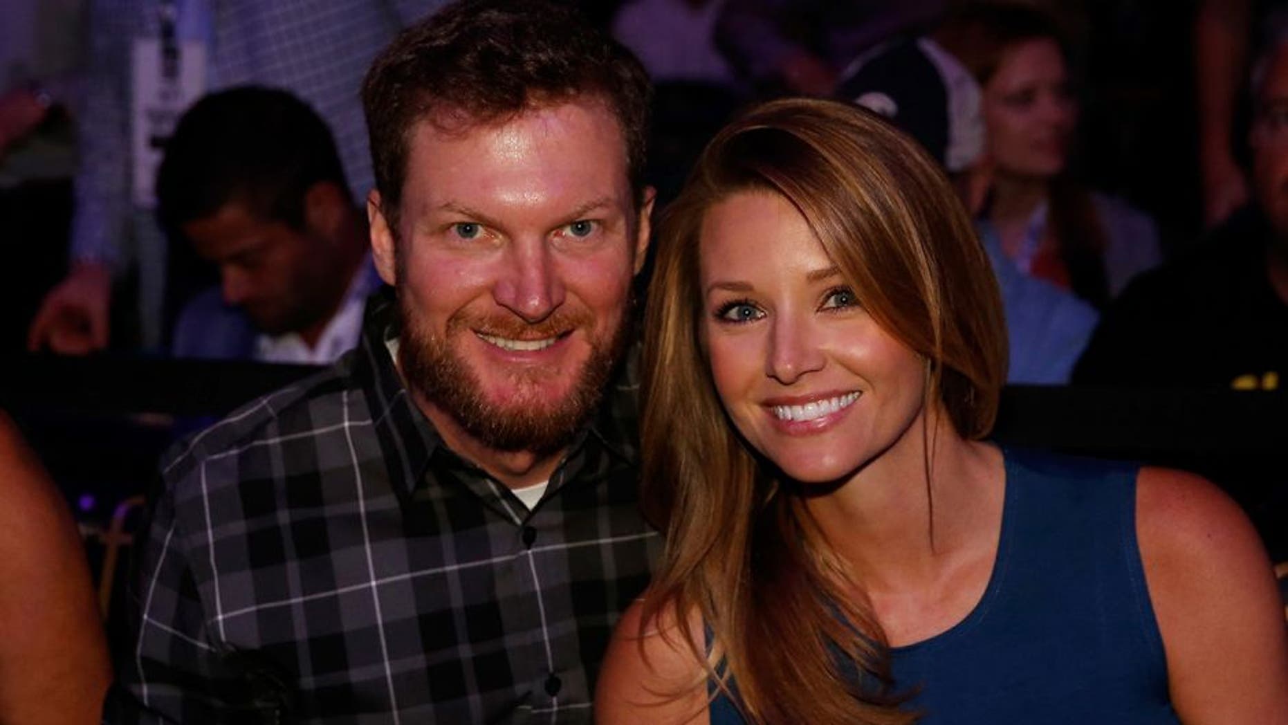 LAS VEGAS, NV - MARCH 05: NASCAR driver Dale Earnhardt Jr. and girlfriend Amy Reimann in attendance at UFC 196 event inside MGM Grand Garden Arena on March 5, 2016 in Las Vegas, Nevada. (Photo by Christian Petersen/Zuffa LLC/Zuffa LLC via Getty Images)