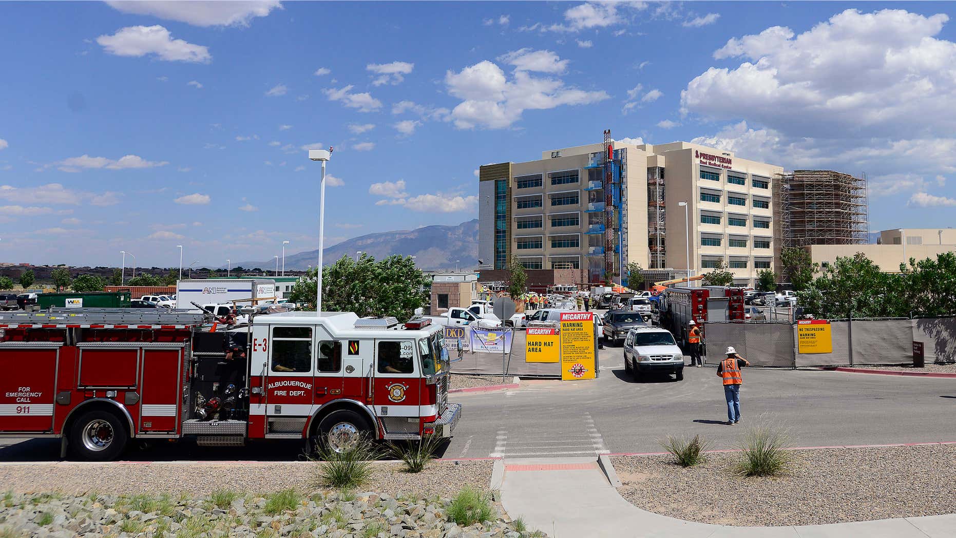 Aug. 18, 2015: Emergency crews respond to a scaffolding accident at the Presbyterian Rust Medical Center in Rio Rancho, N.M.