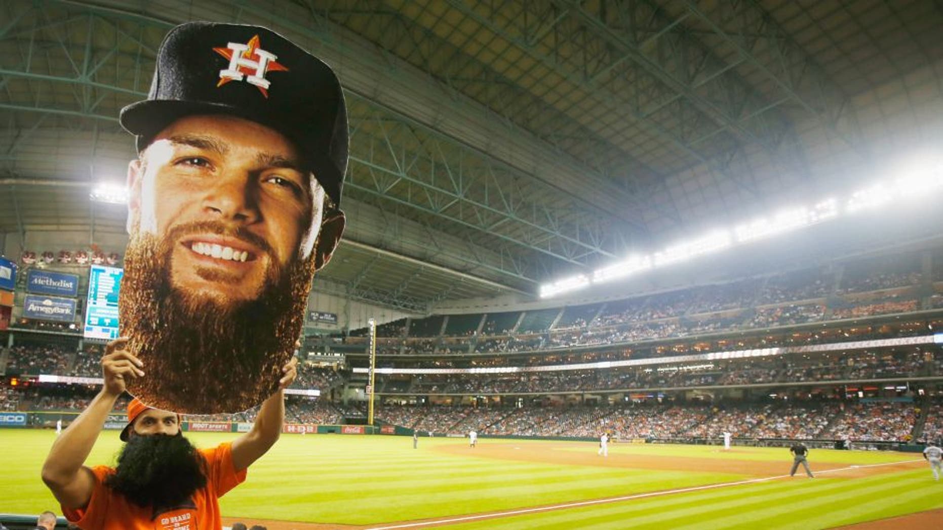 HOUSTON, TX - AUGUST 19: A Dallas Keuchel fan cheers in left field during the fifth inning of the game between the Houston Astros and the Tampa Bay Rays at Minute Maid Park on August 19, 2015 in Houston, Texas. (Photo by Scott Halleran/Getty Images)