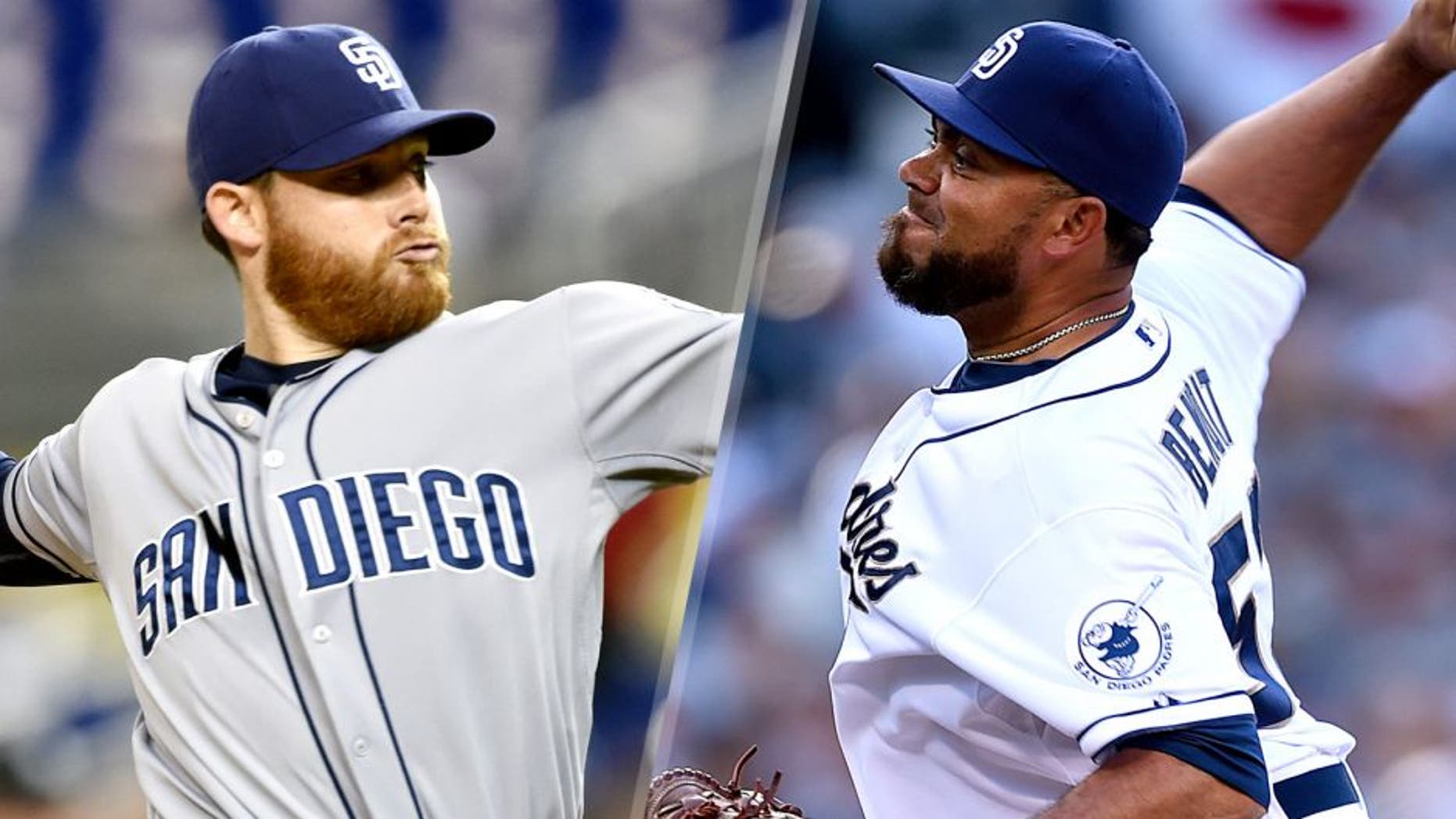 MIAMI, FL - JULY 31: Pitcher Ian Kennedy #22 of the San Diego Padres pitches during a MLB game against the Miami Marlins at Marlins Park on July 31, 2015 in Miami, Florida. (Photo by Ronald C. Modra/Sports Imagery/Getty Images) SAN DIEGO, CA - APRIL 9: Joaquin Benoit #53 of the San Diego Padres pitches during the game against the San Francisco Giants at Petco Park on April 9, 2015 in San Diego, California. (Photo by Andy Hayt/San Diego Padres/Getty Images)