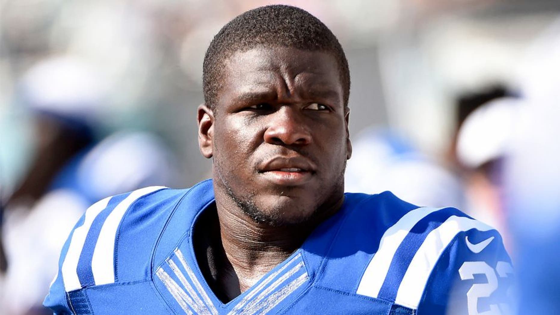 Aug 16, 2015; Philadelphia, PA, USA; Indianapolis Colts running back Frank Gore (23) on the sidelines during game against the Philadelphia Eagles in a preseason NFL football game at Lincoln Financial Field. The Eagles defeated the Colts, 36-10. Mandatory Credit: Eric Hartline-USA TODAY Sports