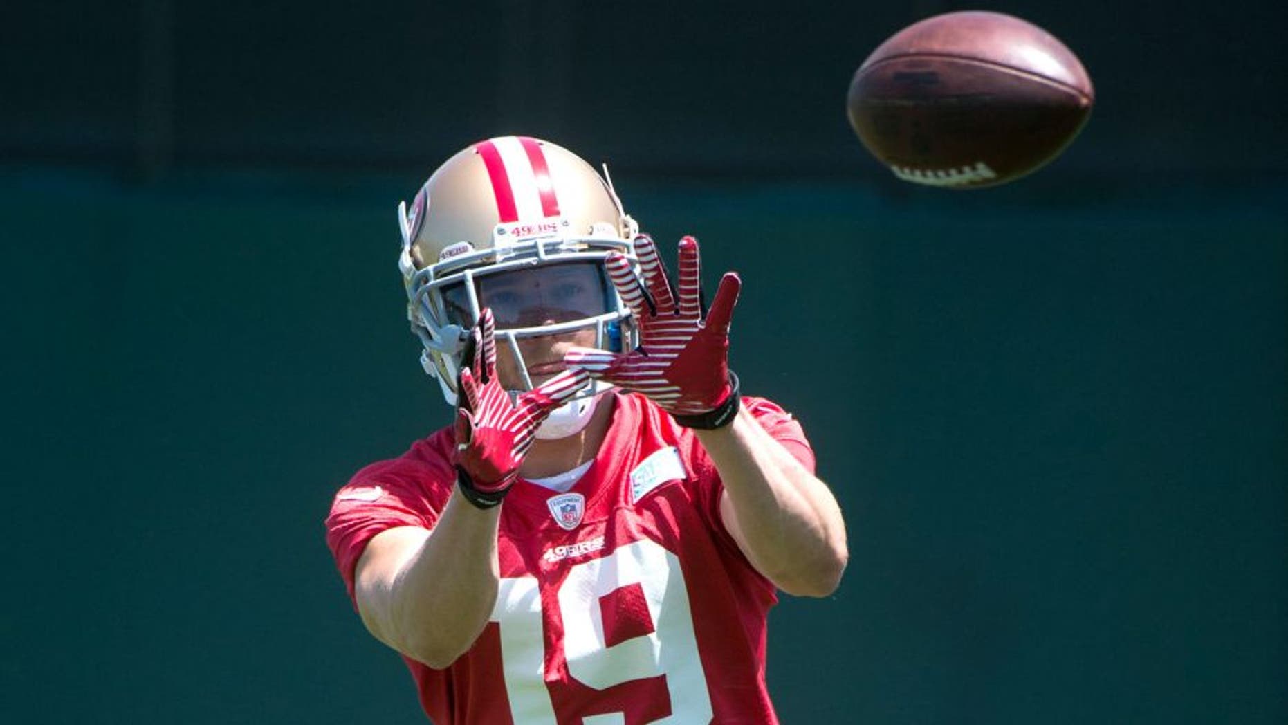 May 28, 2014; Santa Clara, CA, USA; San Francisco 49ers wide receiver Devon Wylie (19) during organized team activities at the SAP Performance Facility. Mandatory Credit: Kyle Terada-USA TODAY Sports