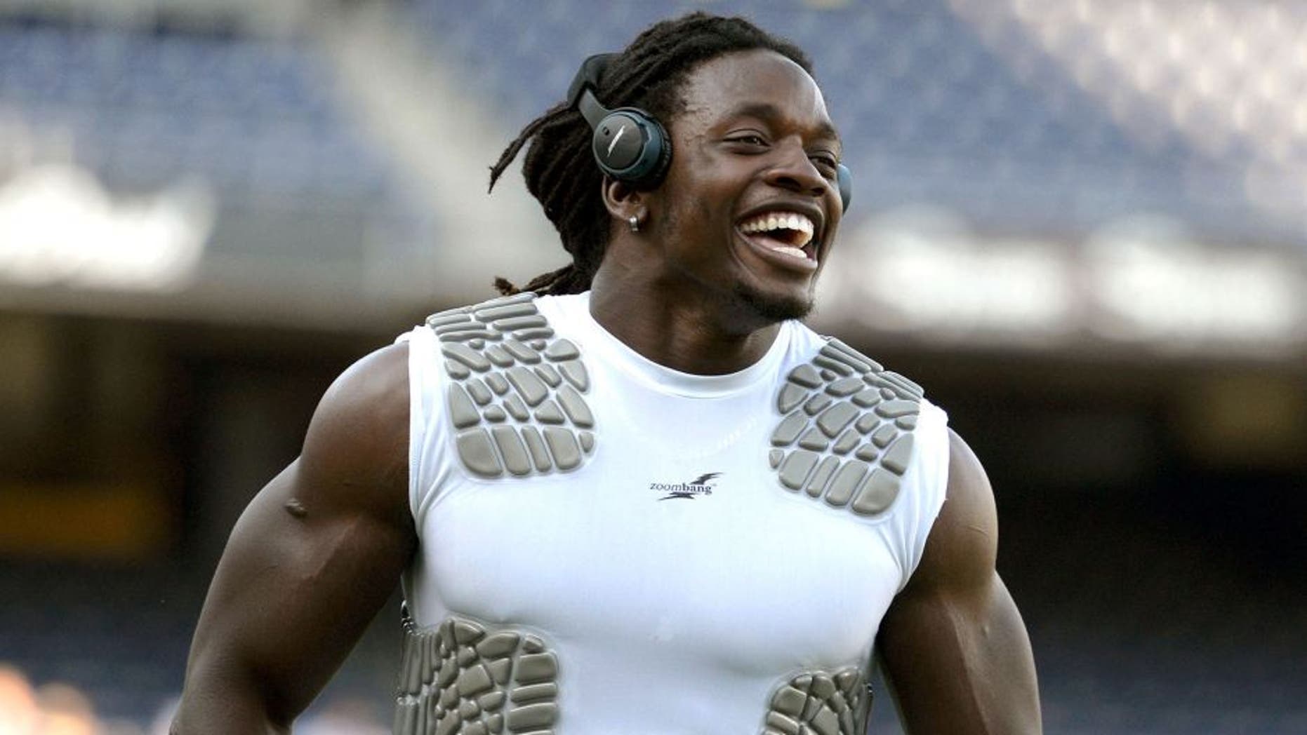 Aug 13, 2015; San Diego, CA, USA; San Diego Chargers running back Melvin Gordon (28) laughs as he warms-up before the game against the Dallas Cowboys in a preseason NFL football game at Qualcomm Stadium. Mandatory Credit: Jake Roth-USA TODAY Sports