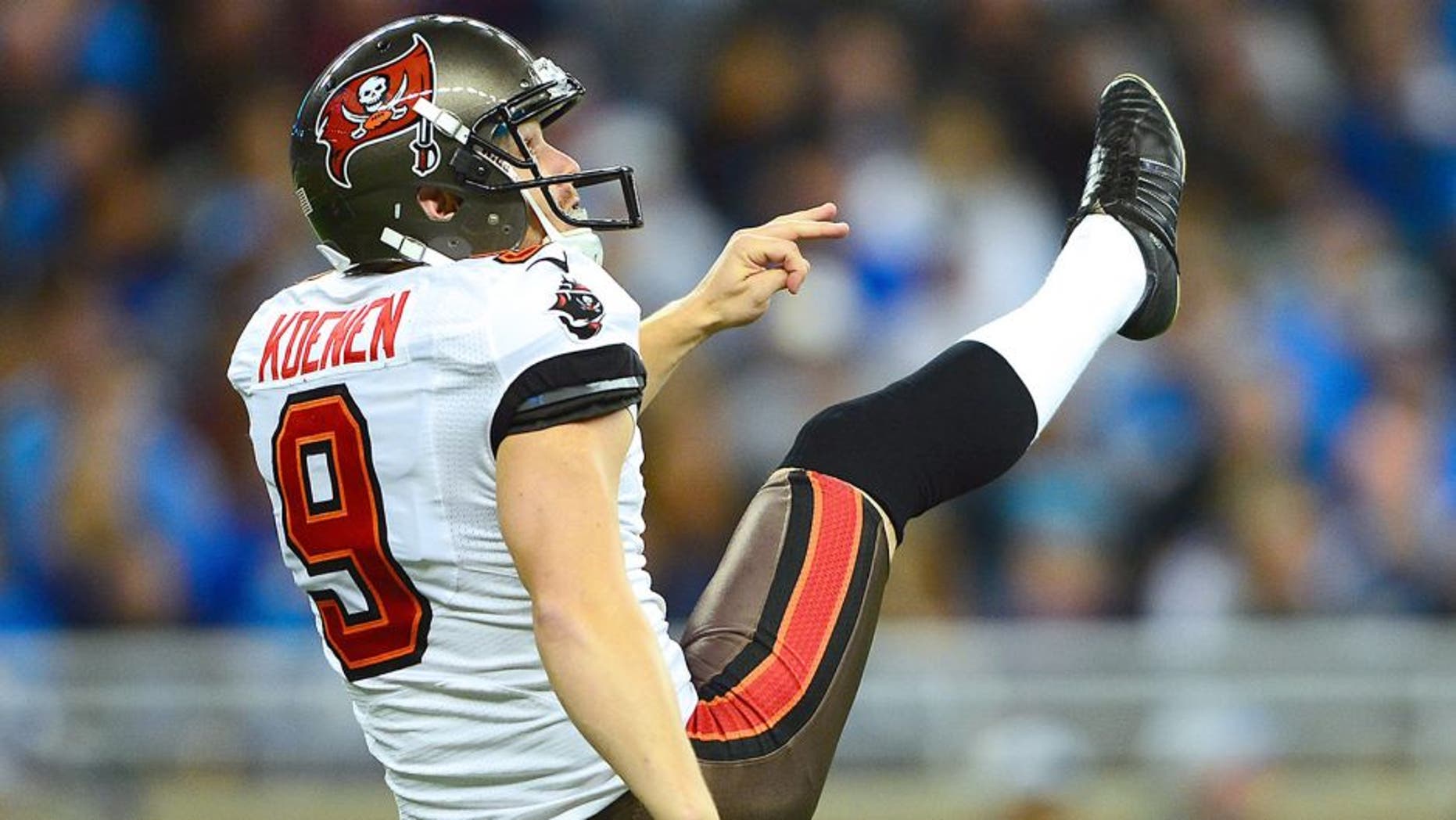 Nov 24, 2013; Detroit, MI, USA; Tampa Bay Buccaneers punter Michael Koenen (9) against the Detroit Lions at Ford Field. Mandatory Credit: Andrew Weber-USA TODAY Sports