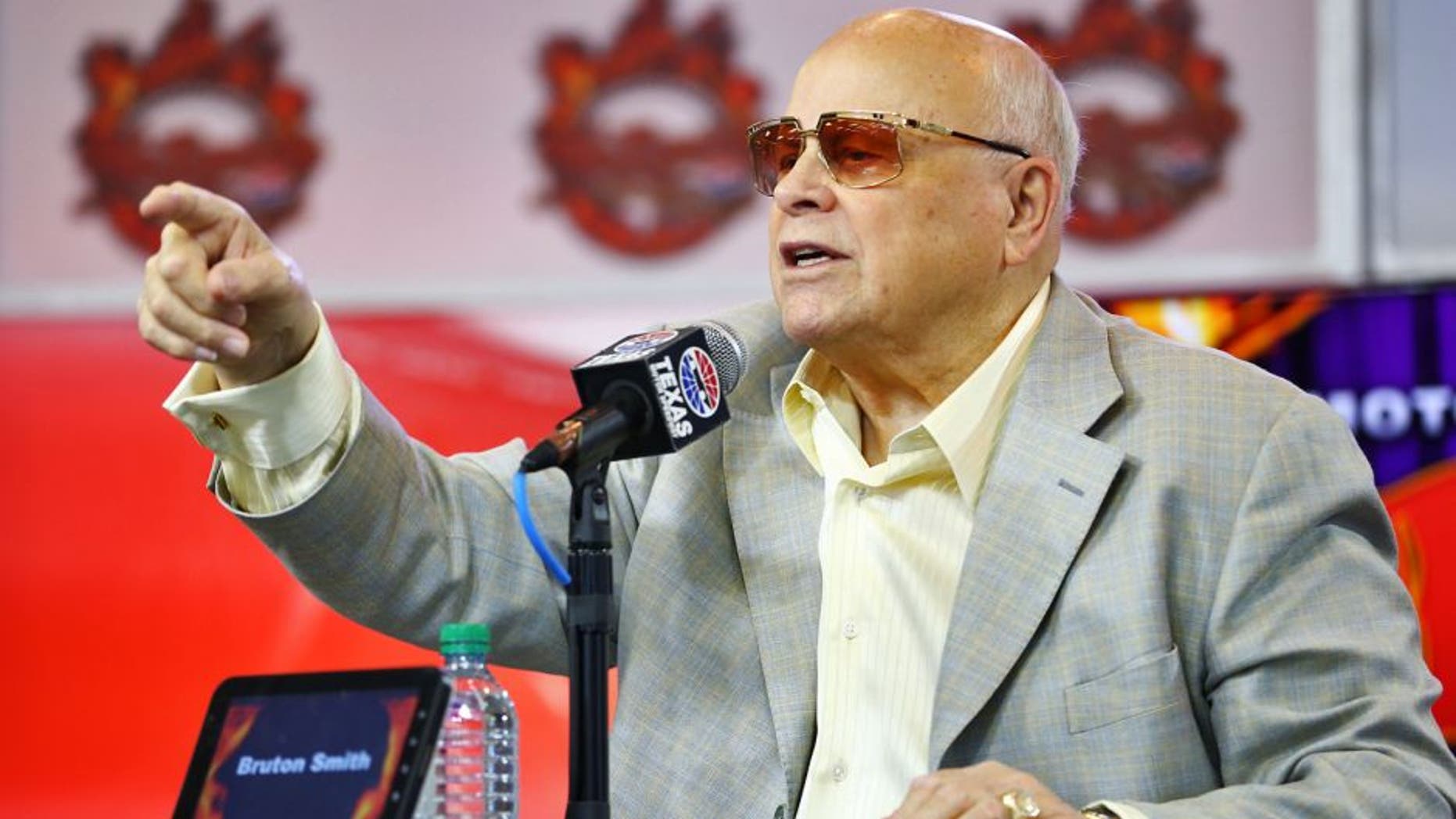 FORT WORTH, TX - APRIL 11: Speedway Motorsports Inc. owner/CEO Bruton Smith speaks to the media at Texas Motor Speedway on April 11, 2013 in Fort Worth, Texas. (Photo by Ronald Martinez/Getty Images for Texas Motor Speedway)