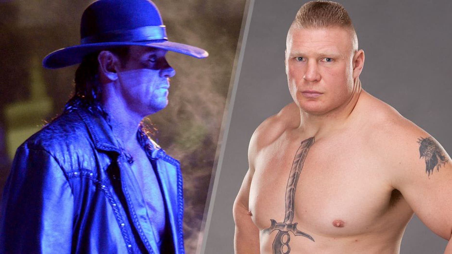 Wrestler The Undertaker during WrestleMania XXVII at Georgia Dome on April 3, 2011 in Atlanta, Georgia. LOS ANGELES, CA - NOVEMBER 11: Brock Lesnar poses for a portrait on November 11, 2011 in Los Angeles, California. (Photo by Jim Kemper/Zuffa LLC/Zuffa LLC via Getty Images)