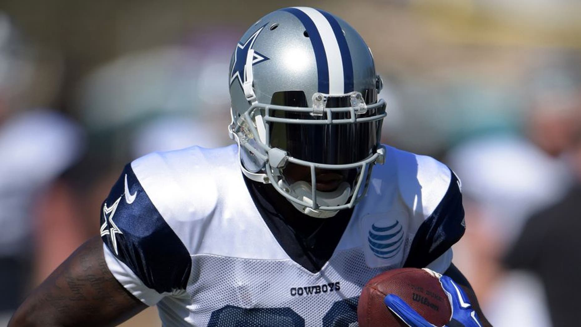 Aug 1, 2015; Oxnard, CA, USA; Dallas Cowboys receiver Dez Bryant (88) at training camp at River Ridge Fields. Mandatory Credit: Kirby Lee-USA TODAY Sports