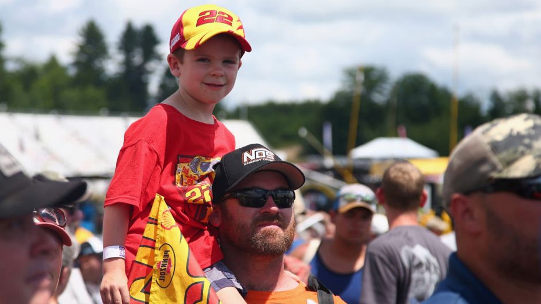 LOUDON, NH - JULY 17: A young fan participates in pre-race activities prior to the NASCAR Sprint Cup Series New Hampshire 301 at New Hampshire Motor Speedway on July 17, 2016 in Loudon, New Hampshire. (Photo by Sarah Crabill/NASCAR via Getty Images)