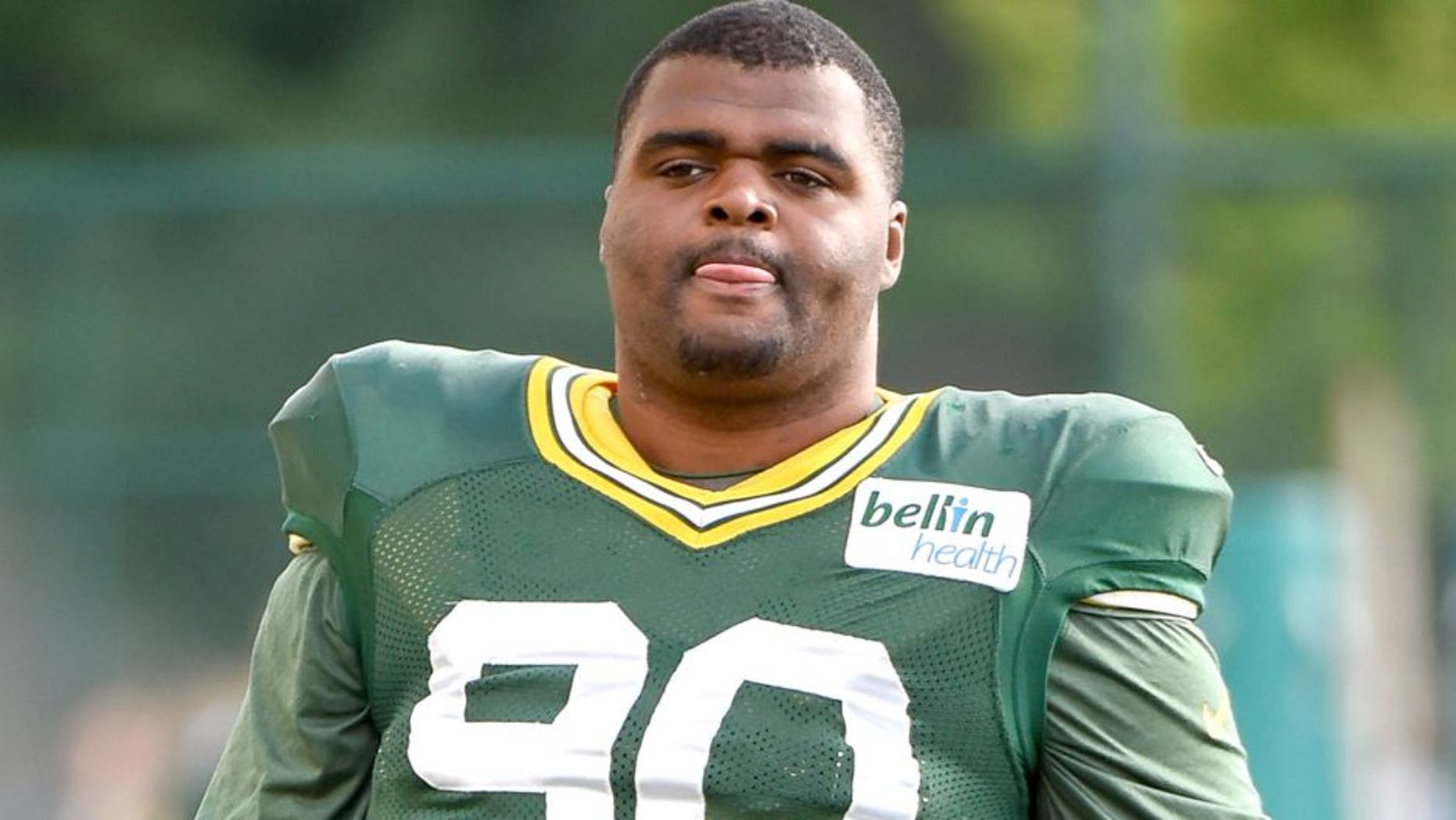Jul 30, 2014; Green Bay, WI, USA; Green Bay Packer defensive tackle B.J. Raji during training camp at Ray Nitschke Field. Mandatory Credit: Benny Sieu-USA TODAY Sports