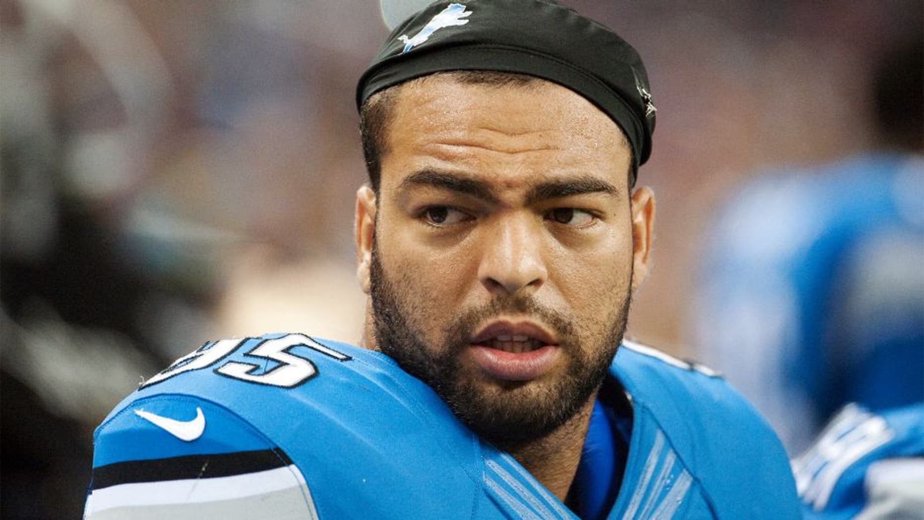 Aug 9, 2014; Detroit, MI, USA; Detroit Lions outside linebacker Kyle Van Noy (95) during the second quarter at Ford Field. Mandatory Credit: Tim Fuller-USA TODAY Sports