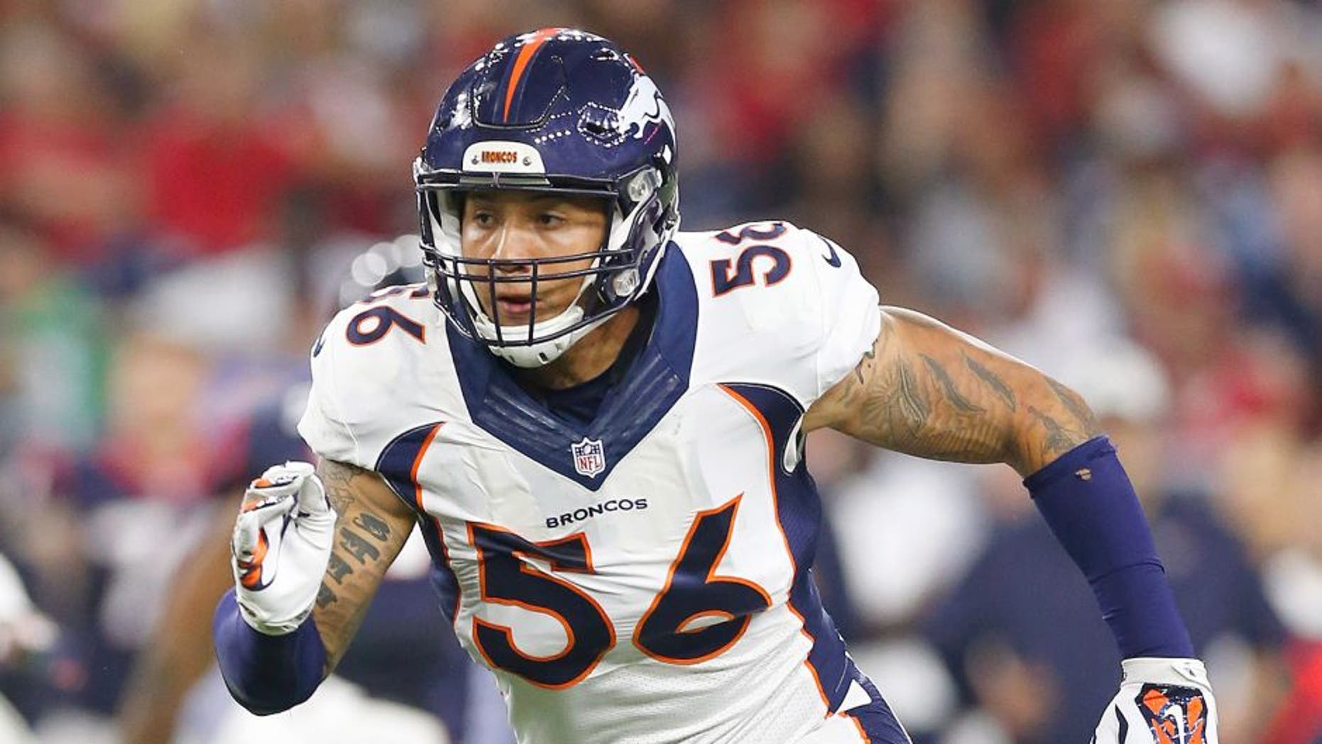 Aug 22, 2015; Houston, TX, USA; Denver Broncos linebacker Shane Ray (56) in action against the Houston Texans at NRG Stadium. Mandatory Credit: Matthew Emmons-USA TODAY Sports