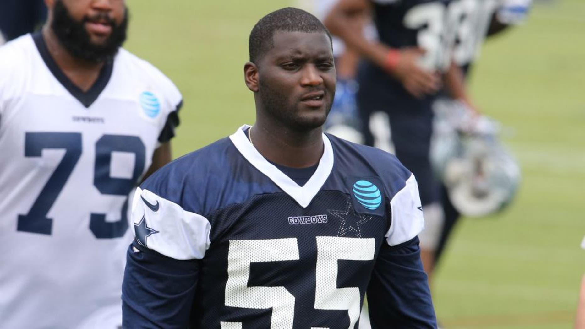 Jun 14, 2016; Irving, TX, USA; Dallas Cowboys linebacker Rolando McClain (55) during minicamp at Dallas Cowboys Headquarters. Mandatory Credit: Matthew Emmons-USA TODAY Sports