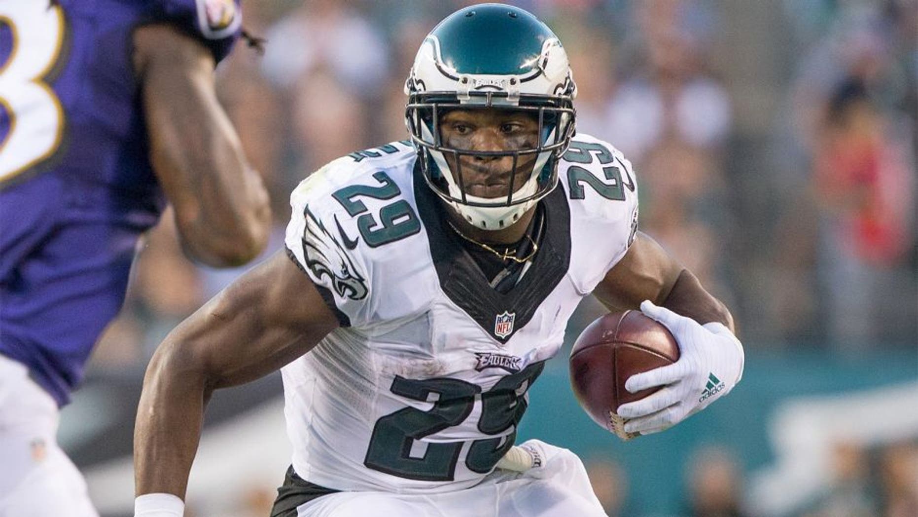 Aug 22, 2015; Philadelphia, PA, USA; Philadelphia Eagles running back DeMarco Murray (29) runs with the ball against the Baltimore Ravens during the first quarter at Lincoln Financial Field. Mandatory Credit: Bill Streicher-USA TODAY Sports