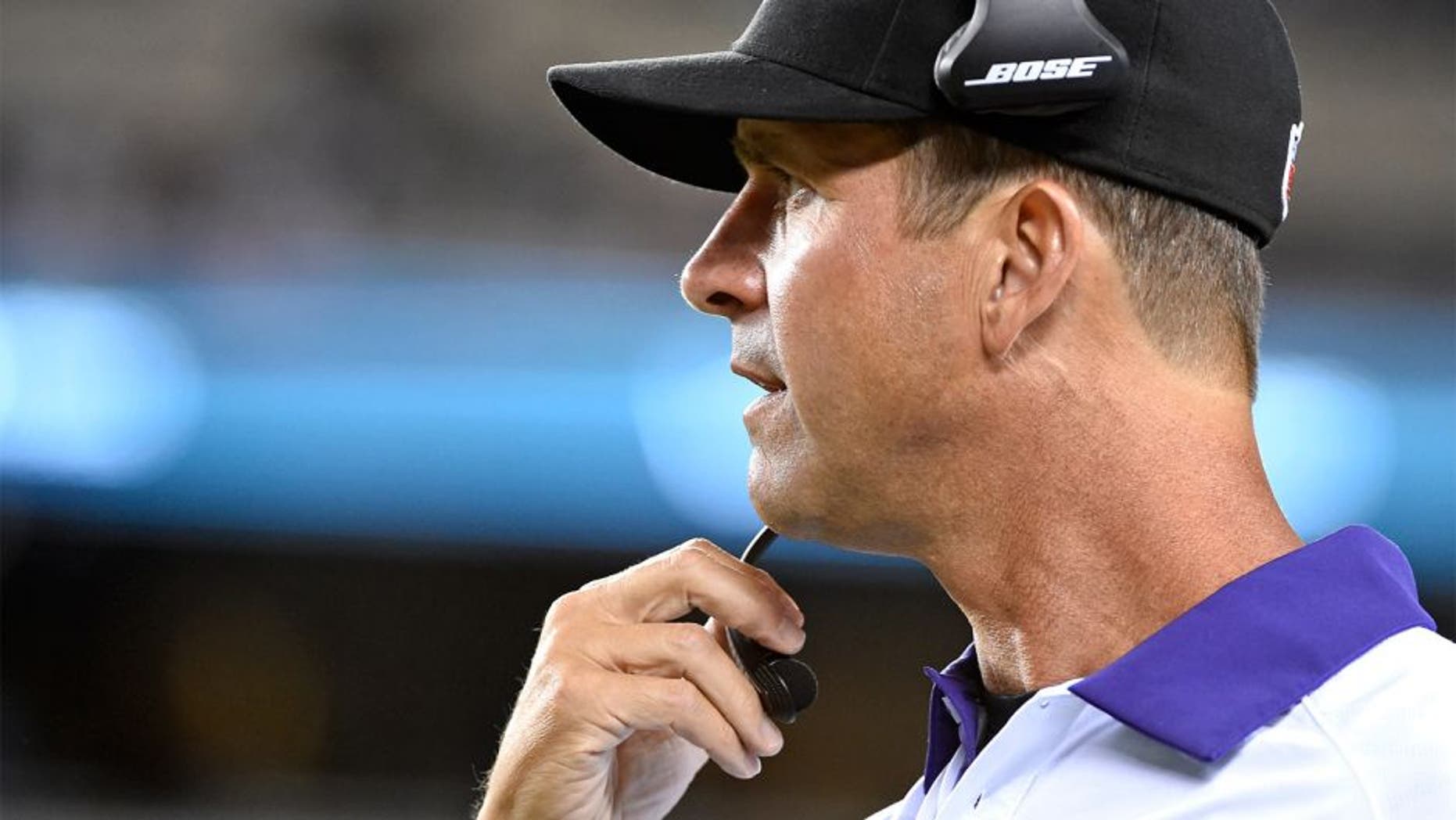Aug 22, 2015; Philadelphia, PA, USA; Baltimore Ravens head coach John Harbaugh on the sidelines during the second half against the Philadelphia Eagles at Lincoln Financial Field. The Eagles defeated the Ravens, 40-17. Mandatory Credit: Eric Hartline-USA TODAY Sports