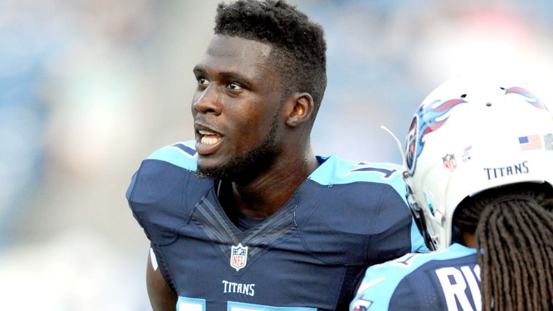 Aug 23, 2015; Nashville, TN, USA; Tennessee Titans receiver Dorial Green-Beckham (17) prior to the game against the St. Louis Rams at Nissan Stadium. Mandatory Credit: Christopher Hanewinckel-USA TODAY Sports