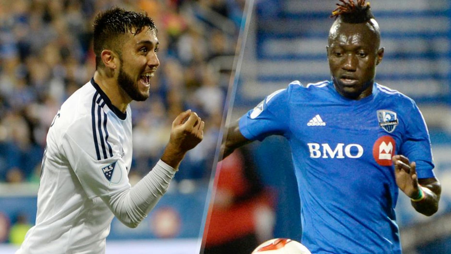 Aug 12, 2015; Montreal, Quebec, Canada; Vancouver Whitecaps midfielder Pedro Morales (77) reacts after scoring a goal against the Montreal Impact during the second half at Stade Saputo. Mandatory Credit: Eric Bolte-USA TODAY Sports Aug 5, 2015; Montreal, Quebec, CAN; Montreal Impact forward Dominic Oduro (7) plays the ball against the New York Red Bulls during the first half at Stade Saputo. Mandatory Credit: Eric Bolte-USA TODAY Sports