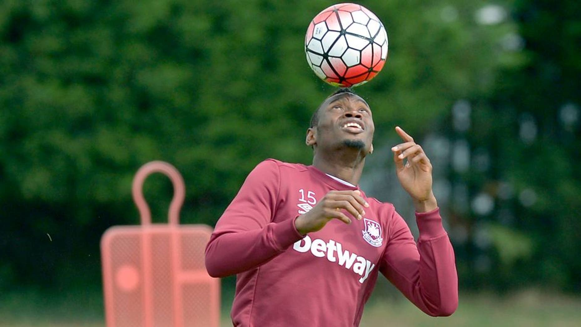 LONDON, ENGLAND - AUGUST 20: Diafra Sakho of West Ham United during training at Chadwell Heath on August 20, 2015 in London, England. (Photo by Arfa Griffiths/West Ham United via Getty Images)