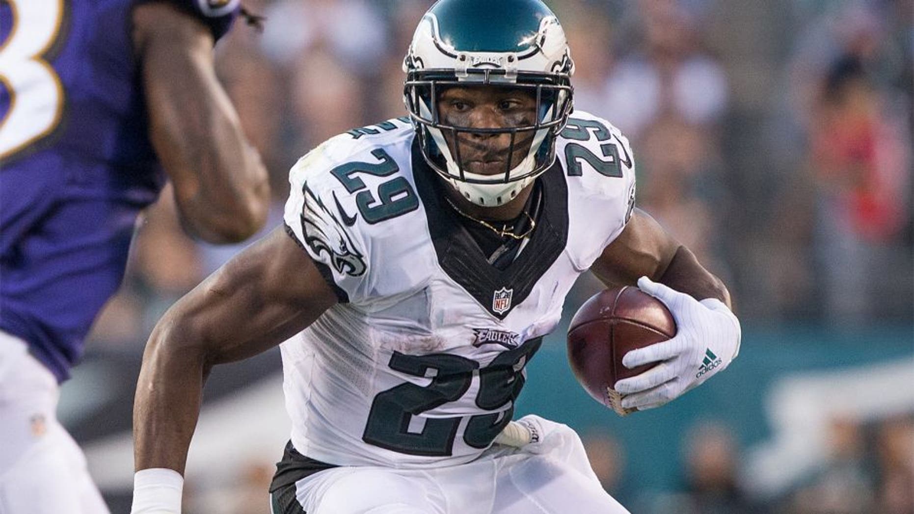 Aug 22, 2015; Philadelphia, PA, USA; Philadelphia Eagles running back DeMarco Murray (29) runs with the ball against the Baltimore Ravens during the first quarter at Lincoln Financial Field. Mandatory Credit: Bill Streicher-USA TODAY Sports