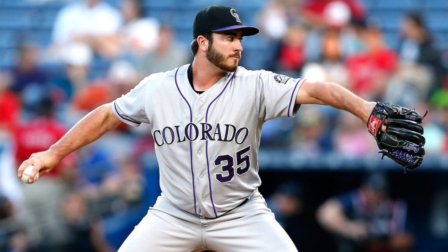 ATLANTA, GA - AUGUST 25: Chad Bettis #35 of the Colorado Rockies throws a pitch in the second inning during the game against the Atlanta Braves at Turner Field on August 25, 2015 in Atlanta, Georgia. (Photo by Mike Zarrilli/Getty Images)
