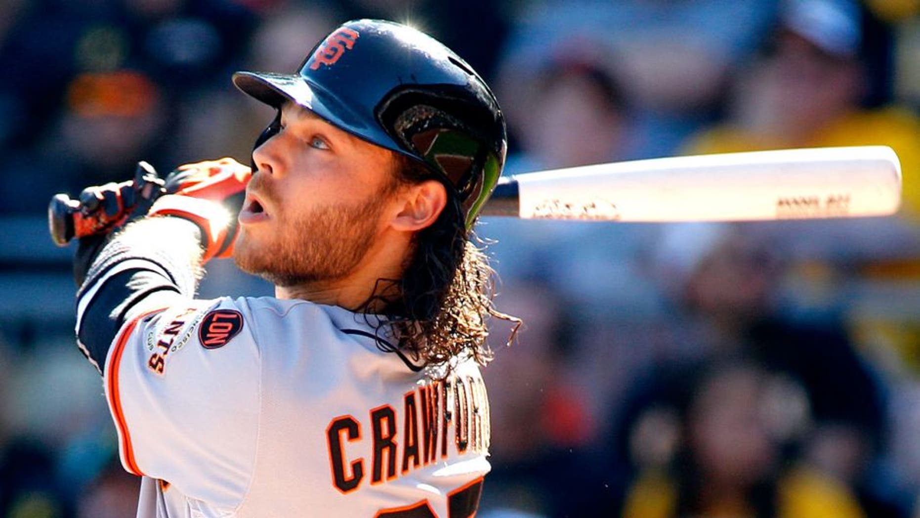PITTSBURGH, PA - AUGUST 22: Brandon Crawford #35 of the San Francisco Giants in action during the game against the Pittsburgh Pirates at PNC Park on August 22, 2015 in Pittsburgh, Pennsylvania. (Photo by Justin K. Aller/Getty Images)