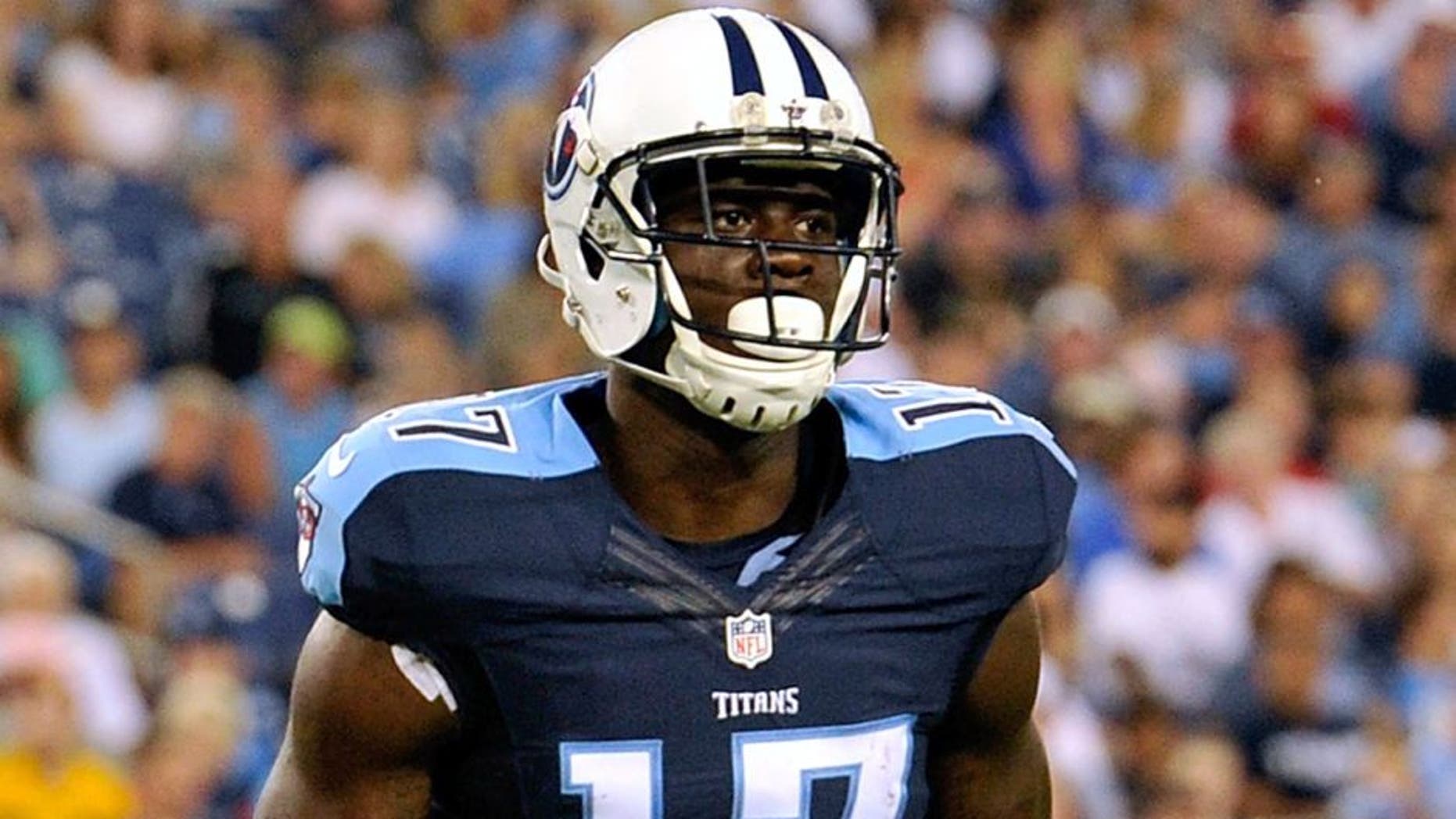 NASHVILLE, TN - AUGUST 23: Dorial Green-Beckham #17 of the Tennessee Titans plays during a pre-season game against the St. Louis Rams at Nissan Stadium on August 23, 2015 in Nashville, Tennessee. (Photo by Frederick Breedon/Getty Images)