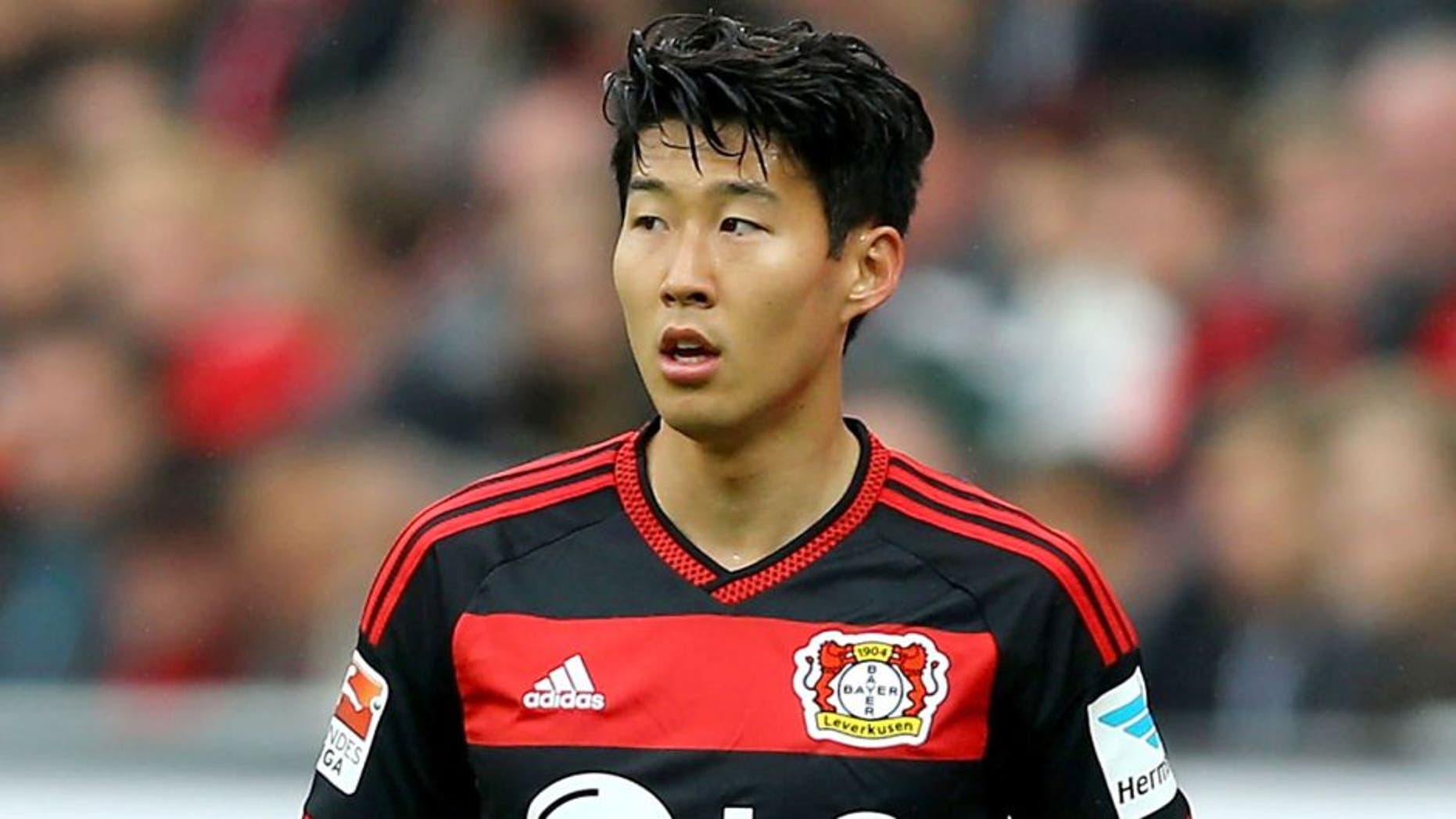 LEVERKUSEN, GERMANY - MAY 16: Heung-Min Son of Leverkusen looks on during the Bundesliga match between Bayer 04 Leverkusen and 1899 Hoffenheim at BayArena on May 16, 2015 in Leverkusen, Germany. (Photo by Christof Koepsel/Bongarts/Getty Images)