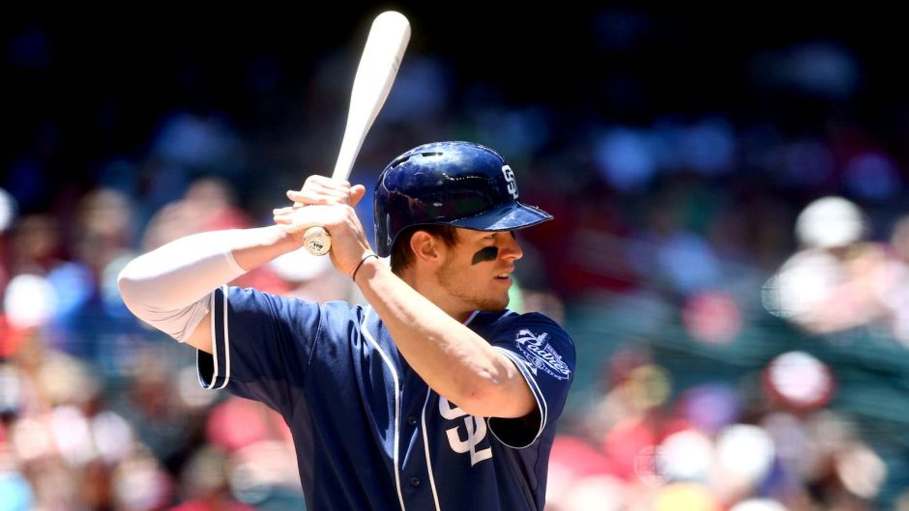 May 10, 2015; Phoenix, AZ, USA; San Diego Padres first baseman Wil Myers against the Arizona Diamondbacks at Chase Field. Mandatory Credit: Mark J. Rebilas-USA TODAY Sports