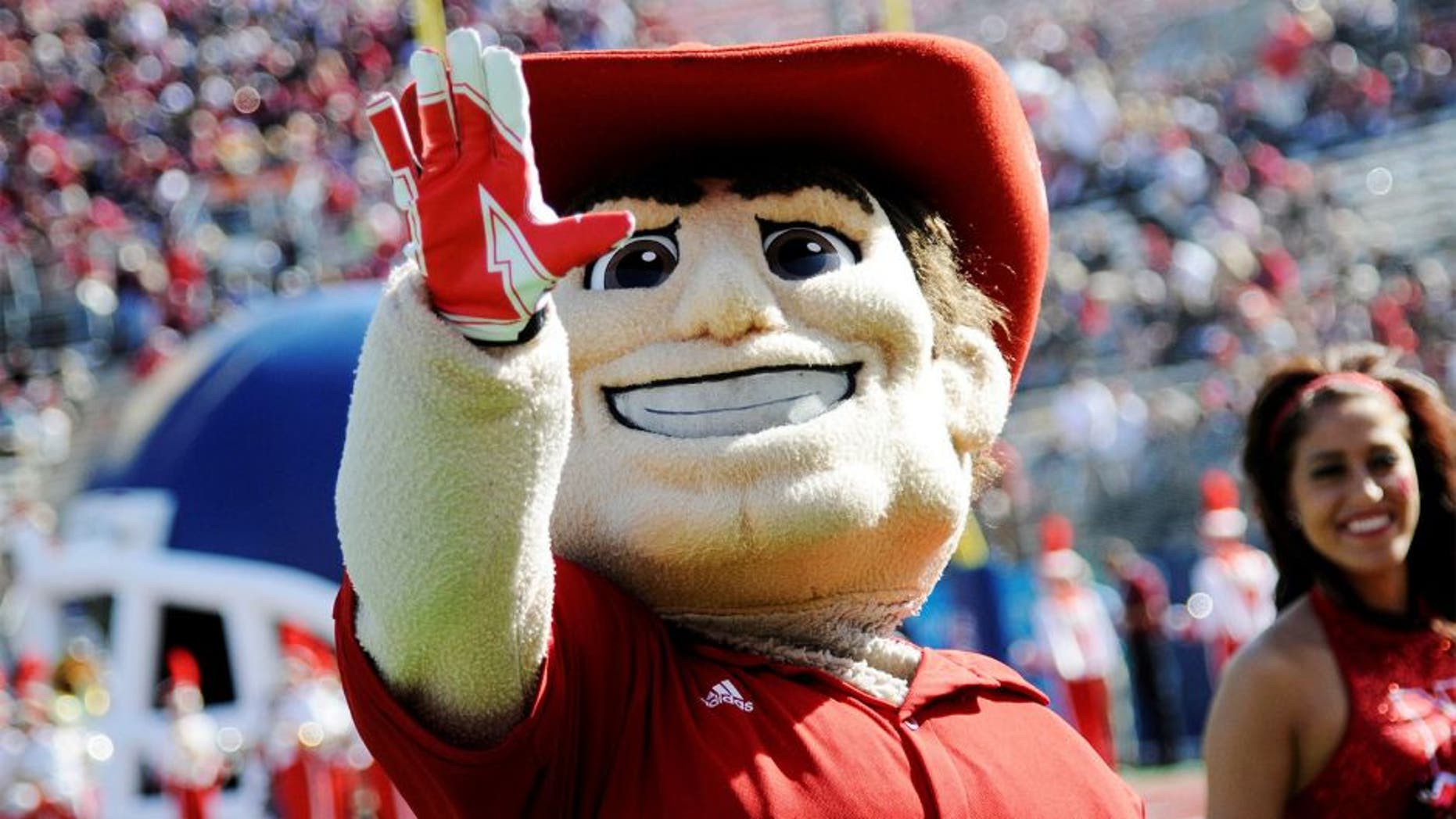 January 02, 2012; Orlando, FL, USA; Nebraska Cornhuskers mascot gets the fans fired up before the first quarter of the 2012 Capital One Bowl against the South Carolina Gamecocks at the Florida Citrus Bowl. Mandatory Credit: Brad Barr-USA TODAY Sports