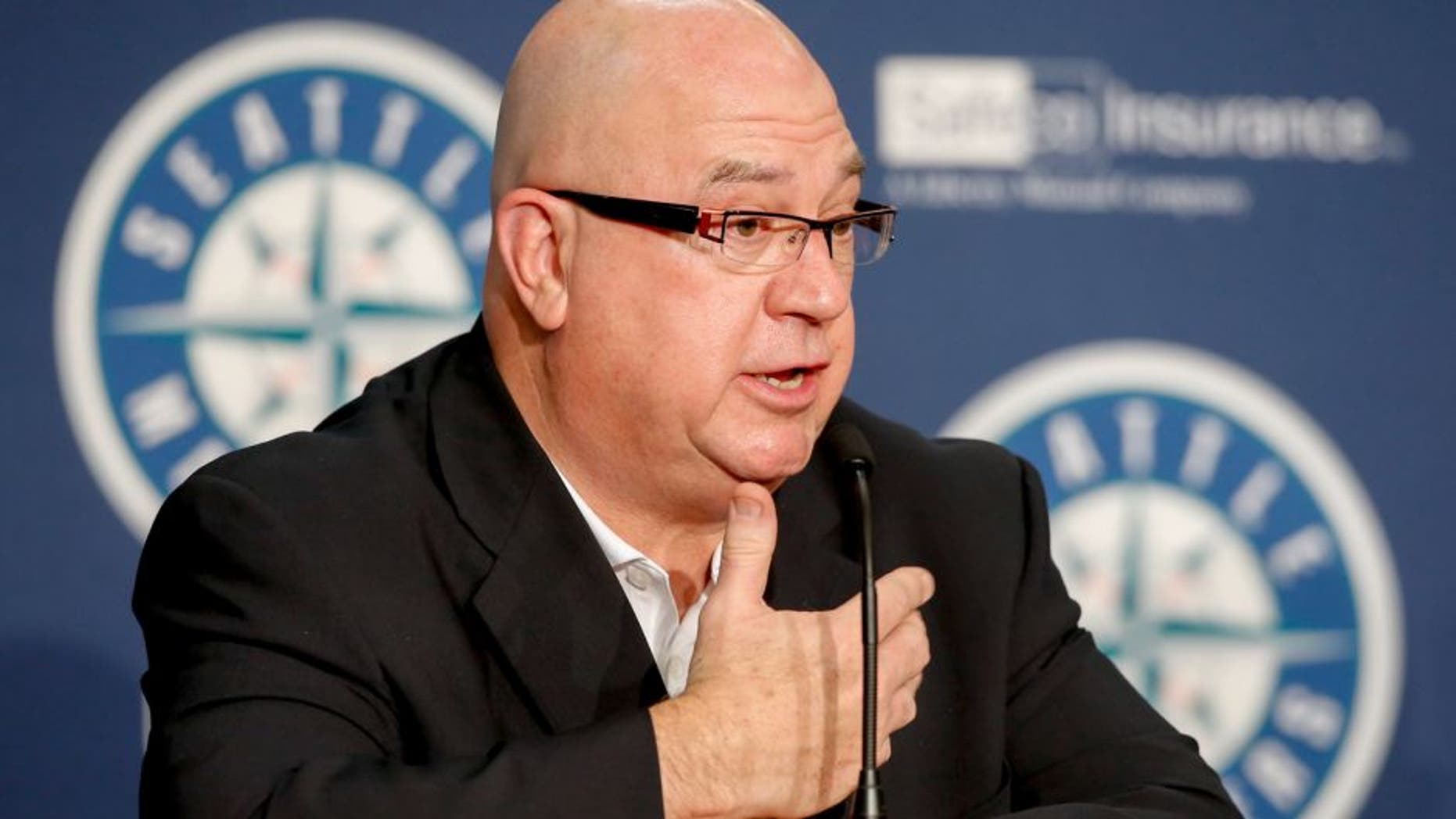 SEATTLE, WA - JUNE 23: Seattle Mariners' GM Jack Zduriencik speaks to the media during a press conference announcing the signing of first-round draft pick Alex Jackson prior to the game against the Boston Red Sox at Safeco Field on June 23, 2014 in Seattle, Washington. (Photo by Otto Greule Jr/Getty Images)